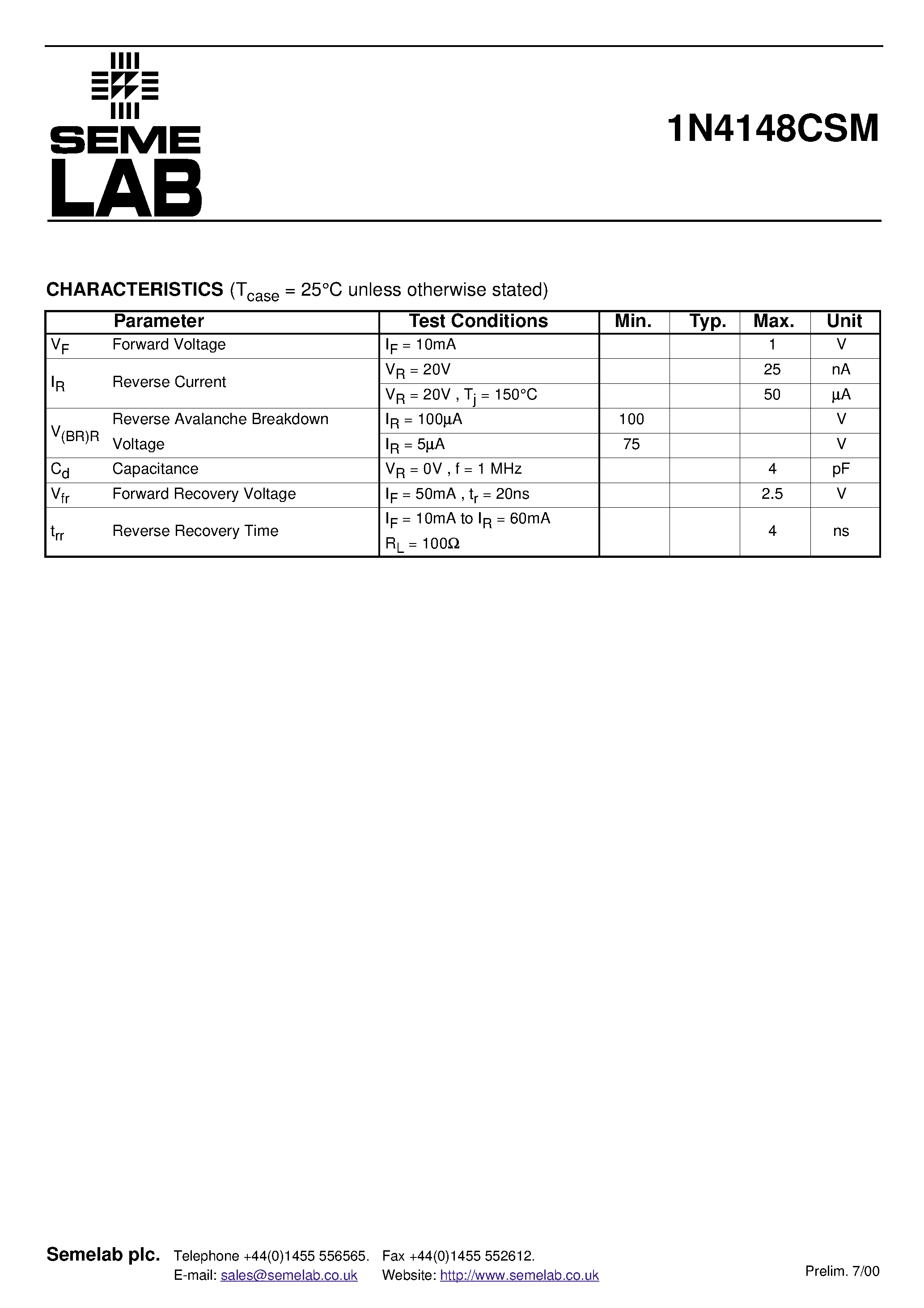 Datasheet 1N4148CSM - SILICON EPITAXIAL PLANAR DIODE page 2