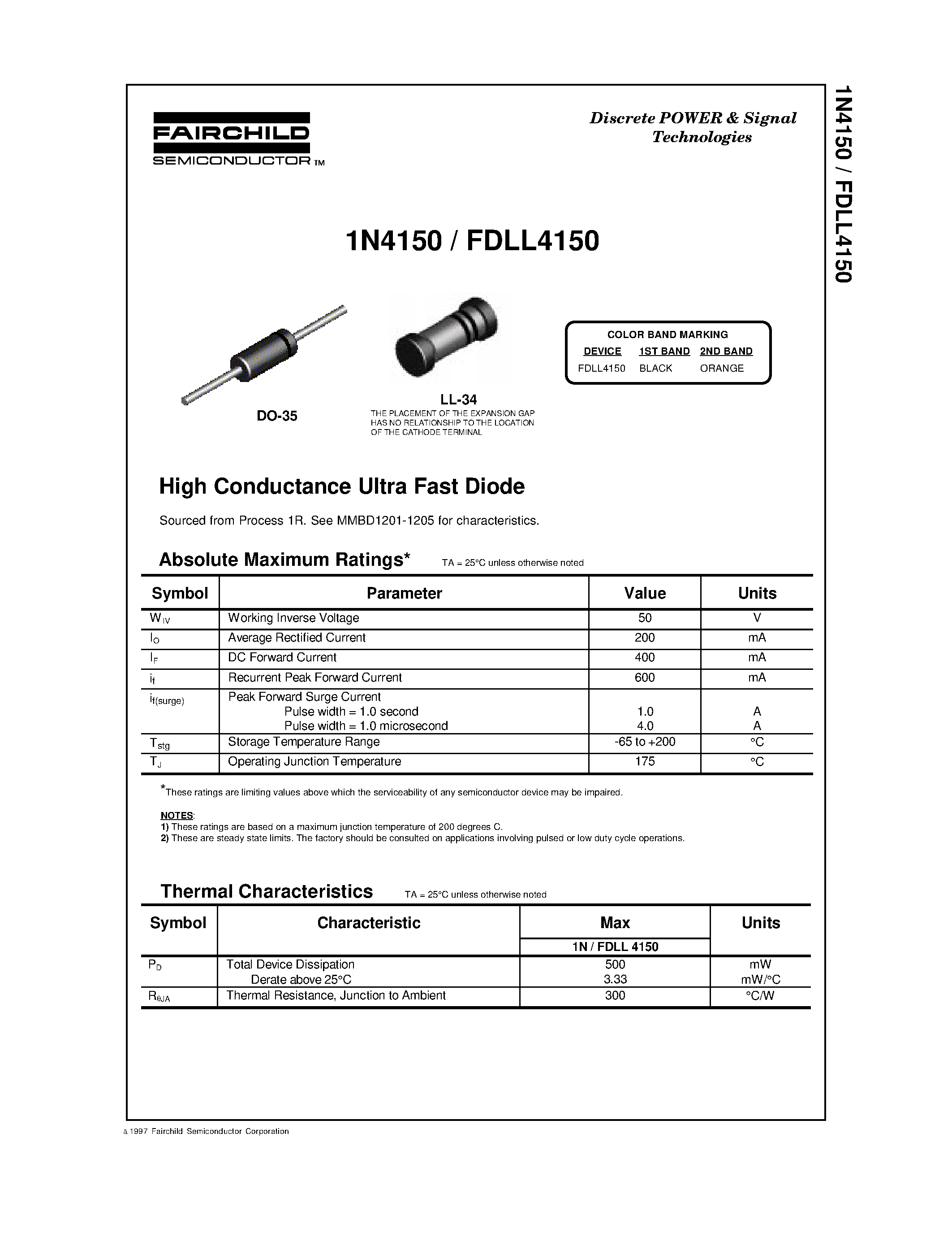 Datasheet 1N4150 - High Conductance Ultra Fast Diode page 1