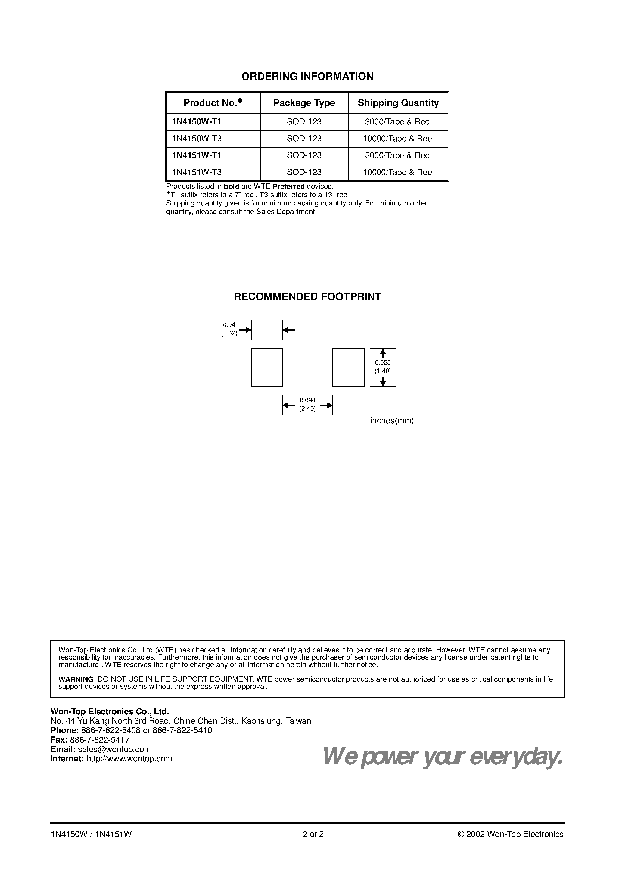 Datasheet 1N4151W-T3 - SURFACE MOUNT FAST SWITCHING DIODE page 2