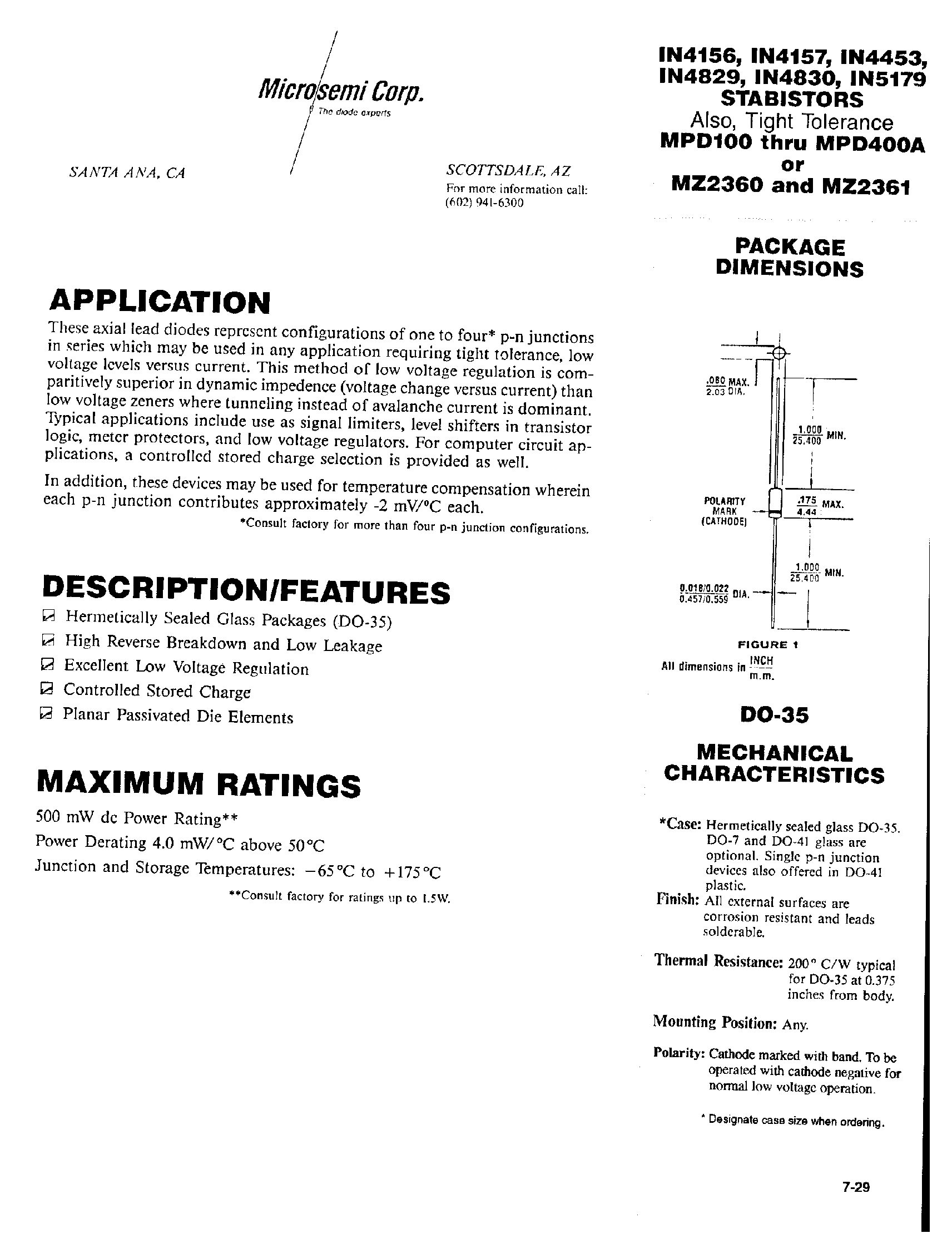 Datasheet 1N4157 - STABISTORS Also/ Tight Tolerance page 1