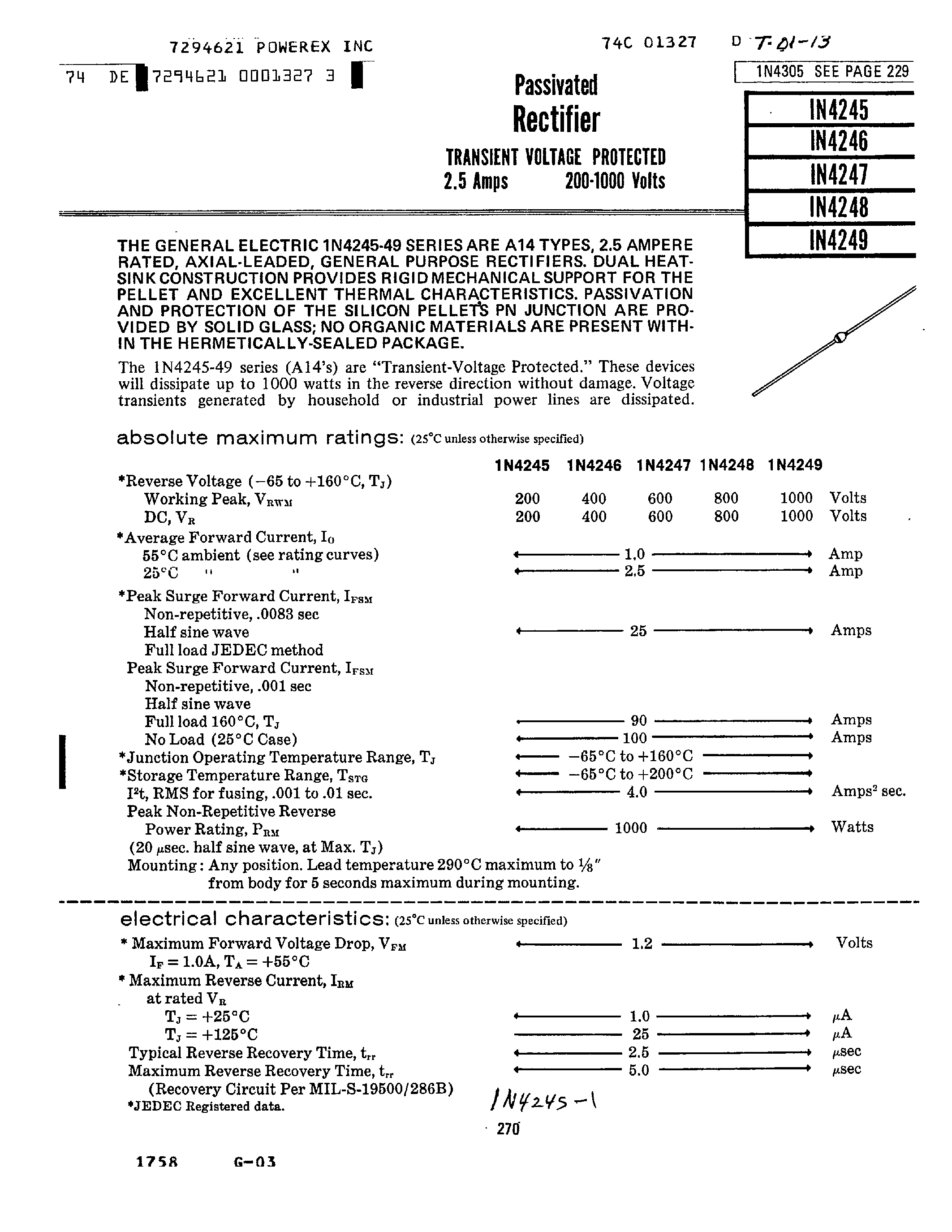 Datasheet 1N4245 - Passivated Rectifier page 1