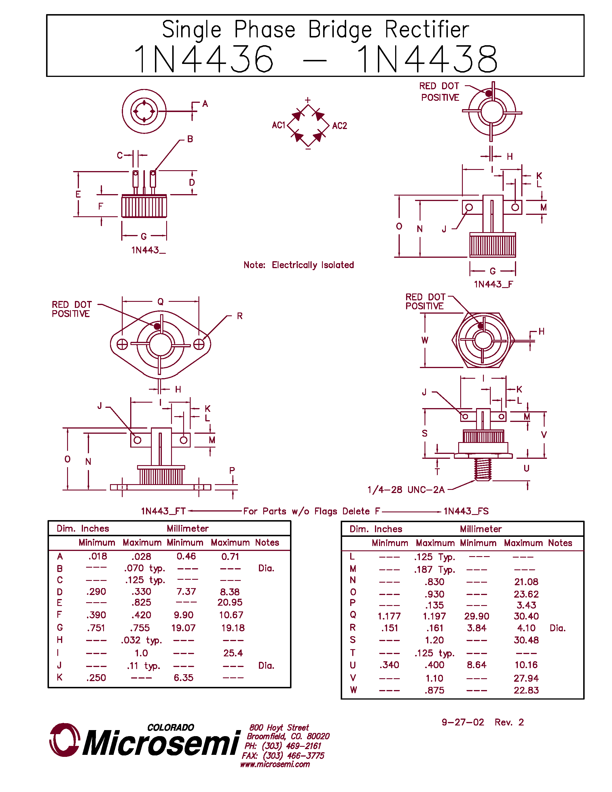 Datasheet 1N4438 - Single Phase Bridge Rectifier page 1