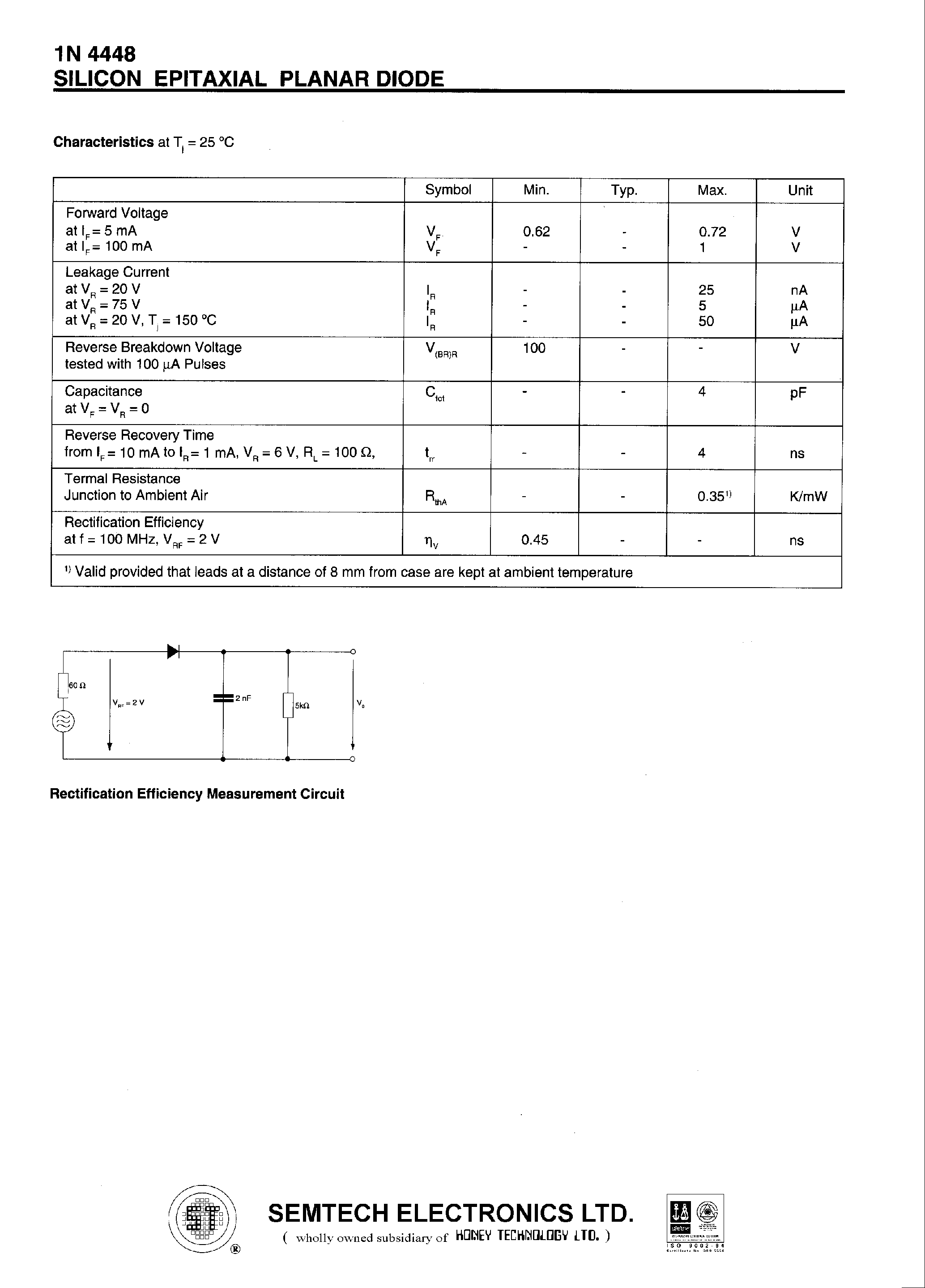 Datasheet 1N4448 - SILICON EPITAXIAL PLANAR DIODE page 2