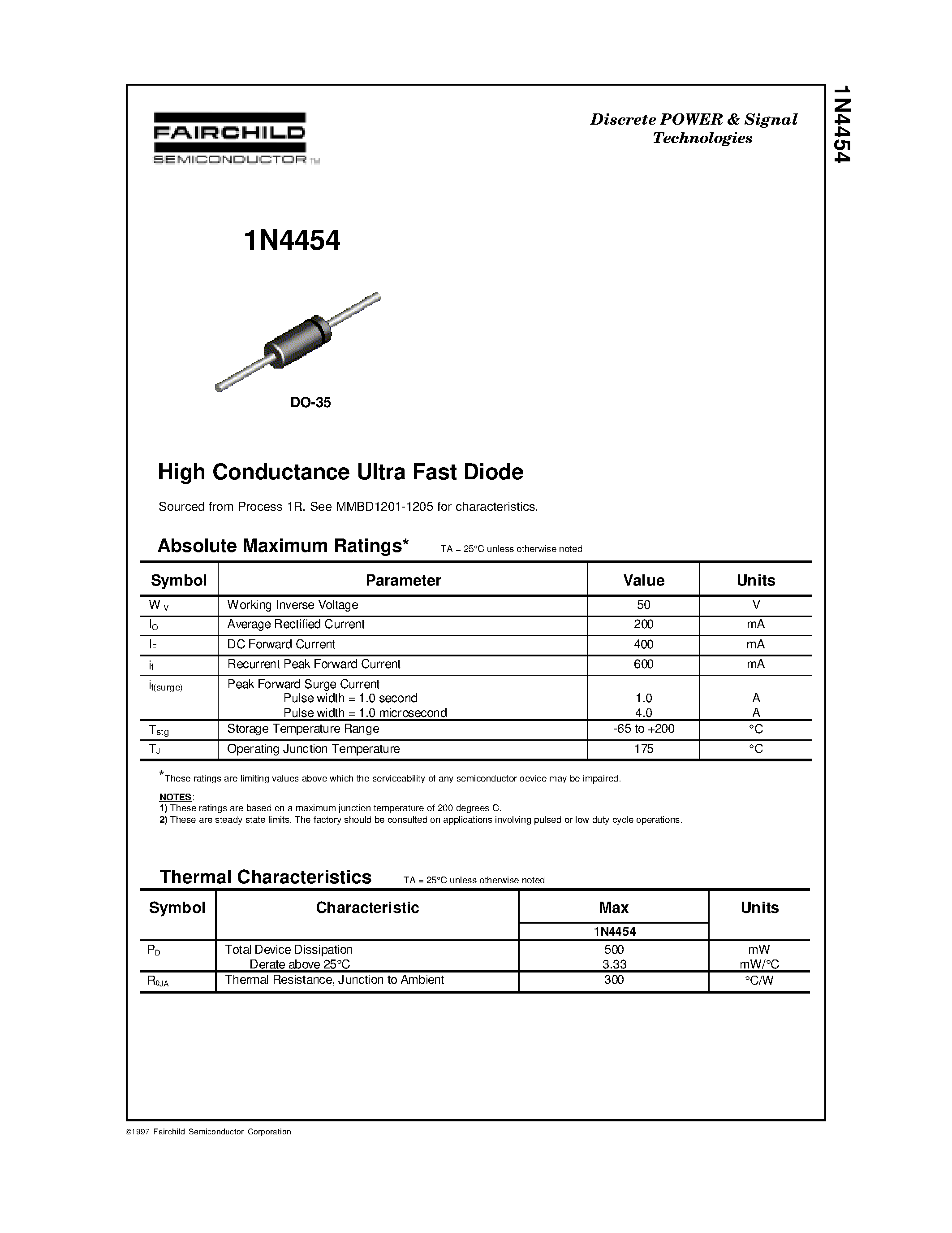 Datasheet 1N4454 - High Conductance Ultra Fast Diode page 1