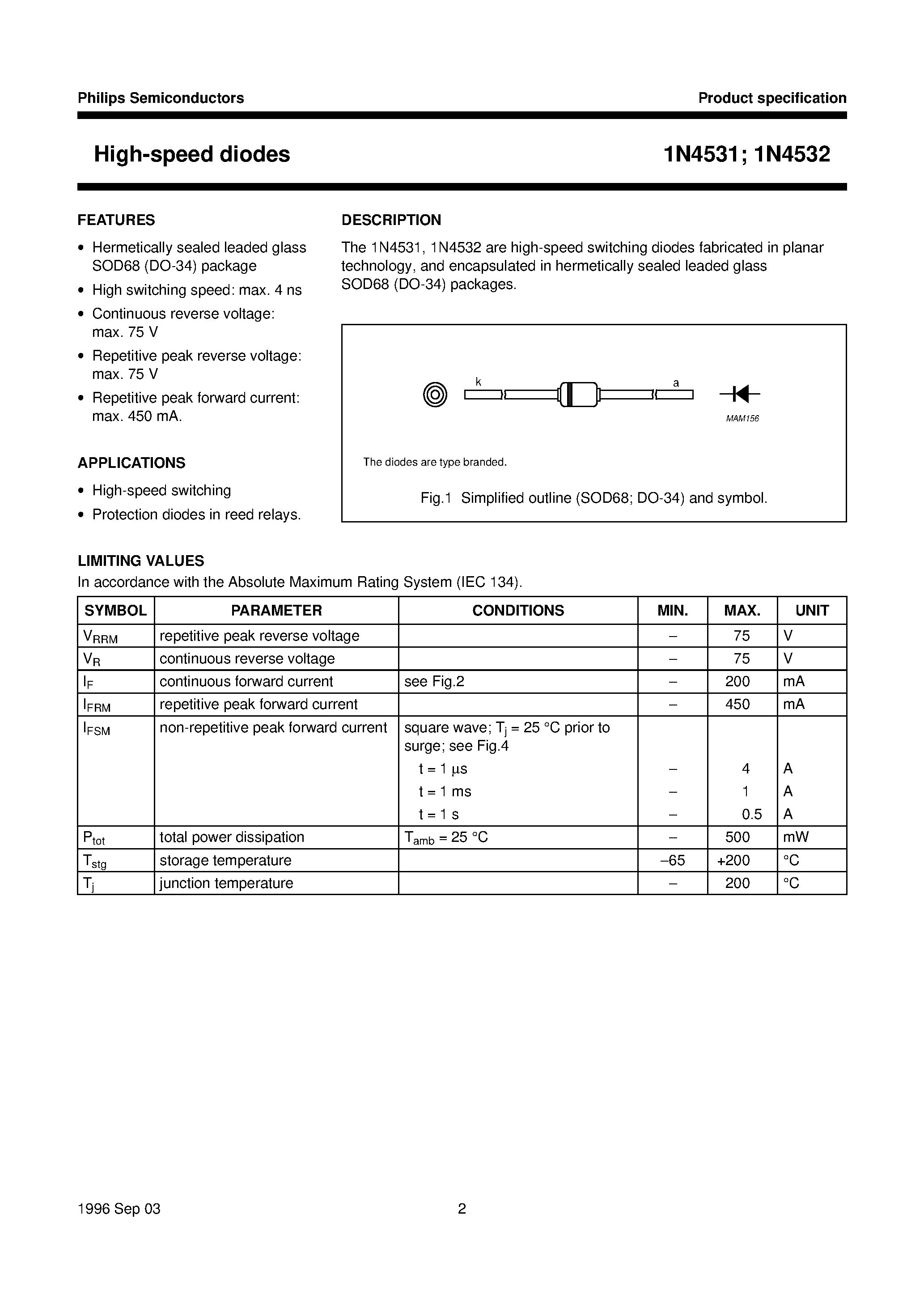 Datasheet 1N4531 - High-speed diodes page 2
