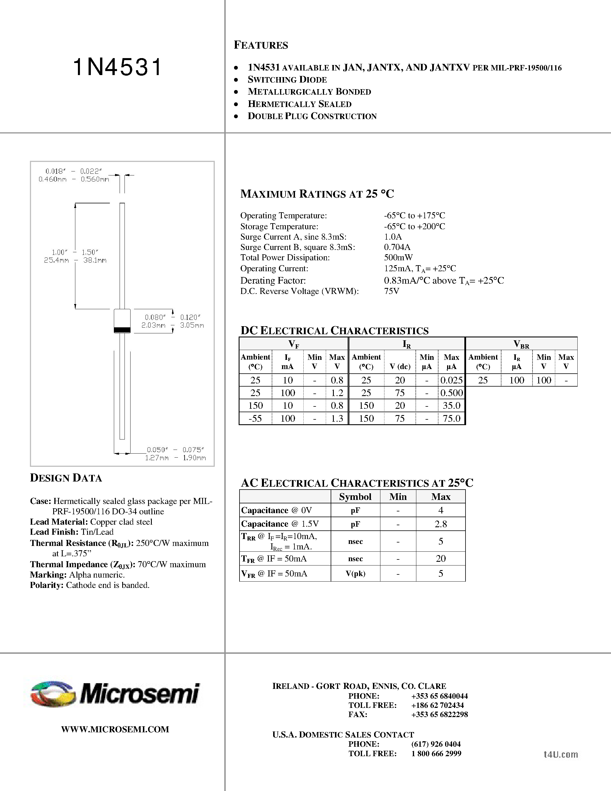 Datasheet 1N4531 - PERFORMANCE SPECIFICATION page 1