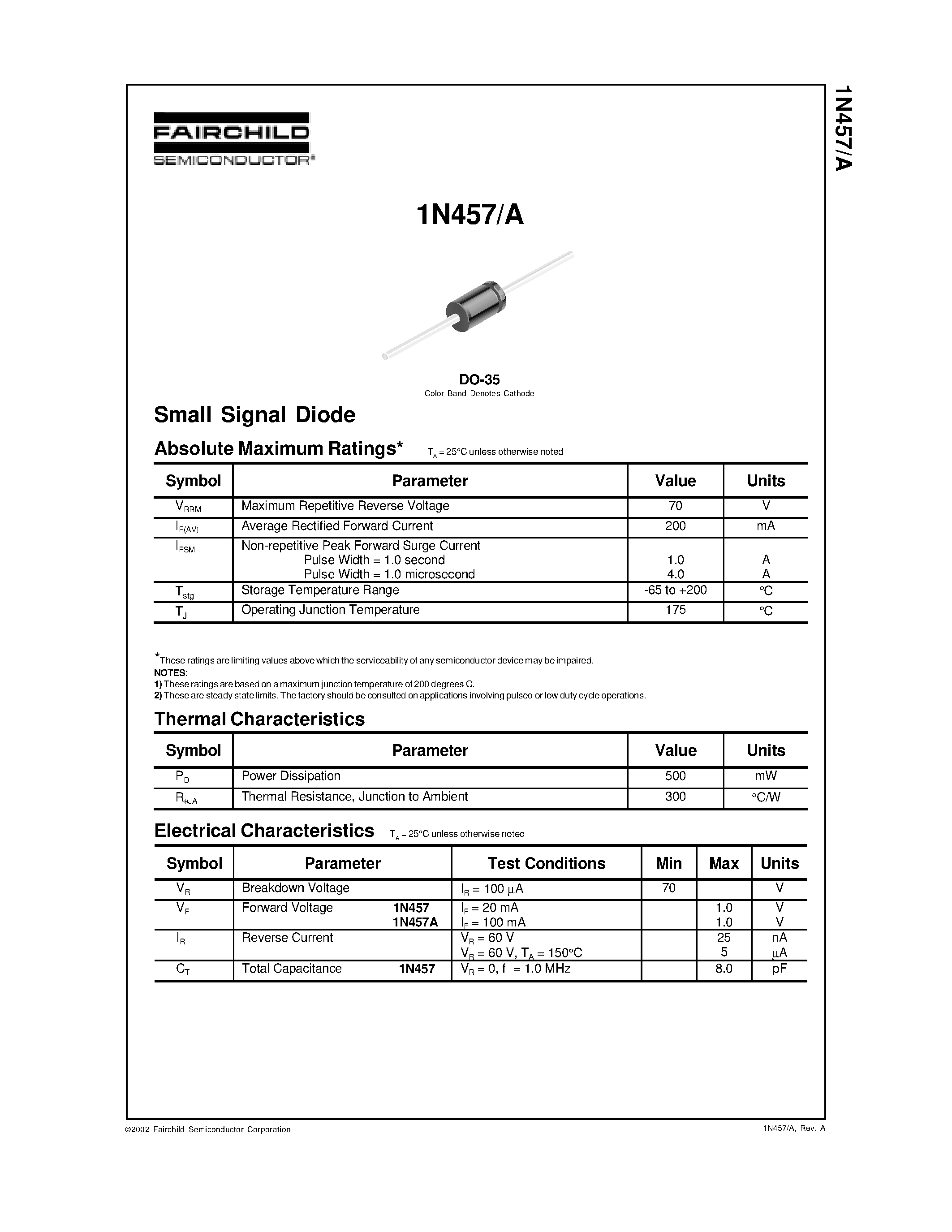 Datasheet 1N457 - Small Signal Diode page 1