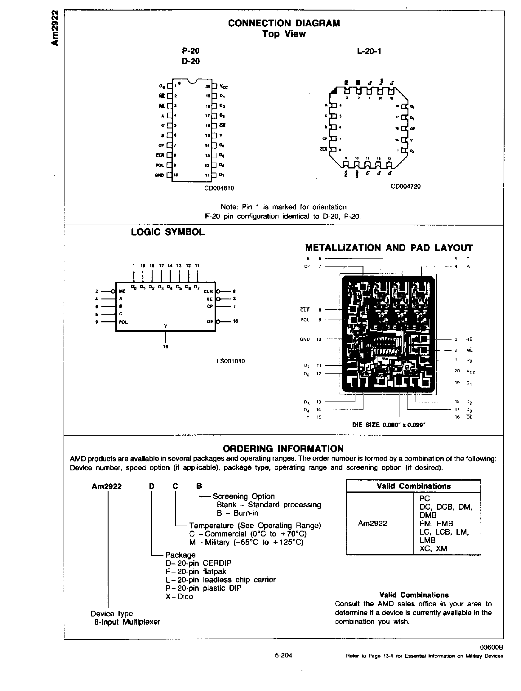 Datasheet Am2922PMB - Eight Input multiplexer with Control Register page 2