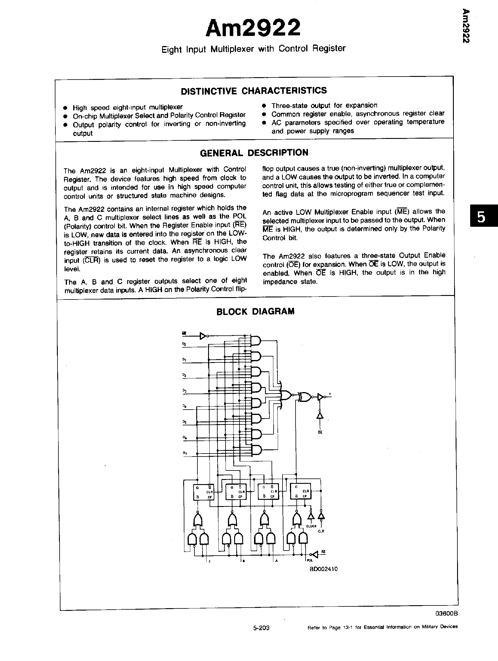 Datasheet Am2922XC - Eight Input multiplexer with Control Register page 1