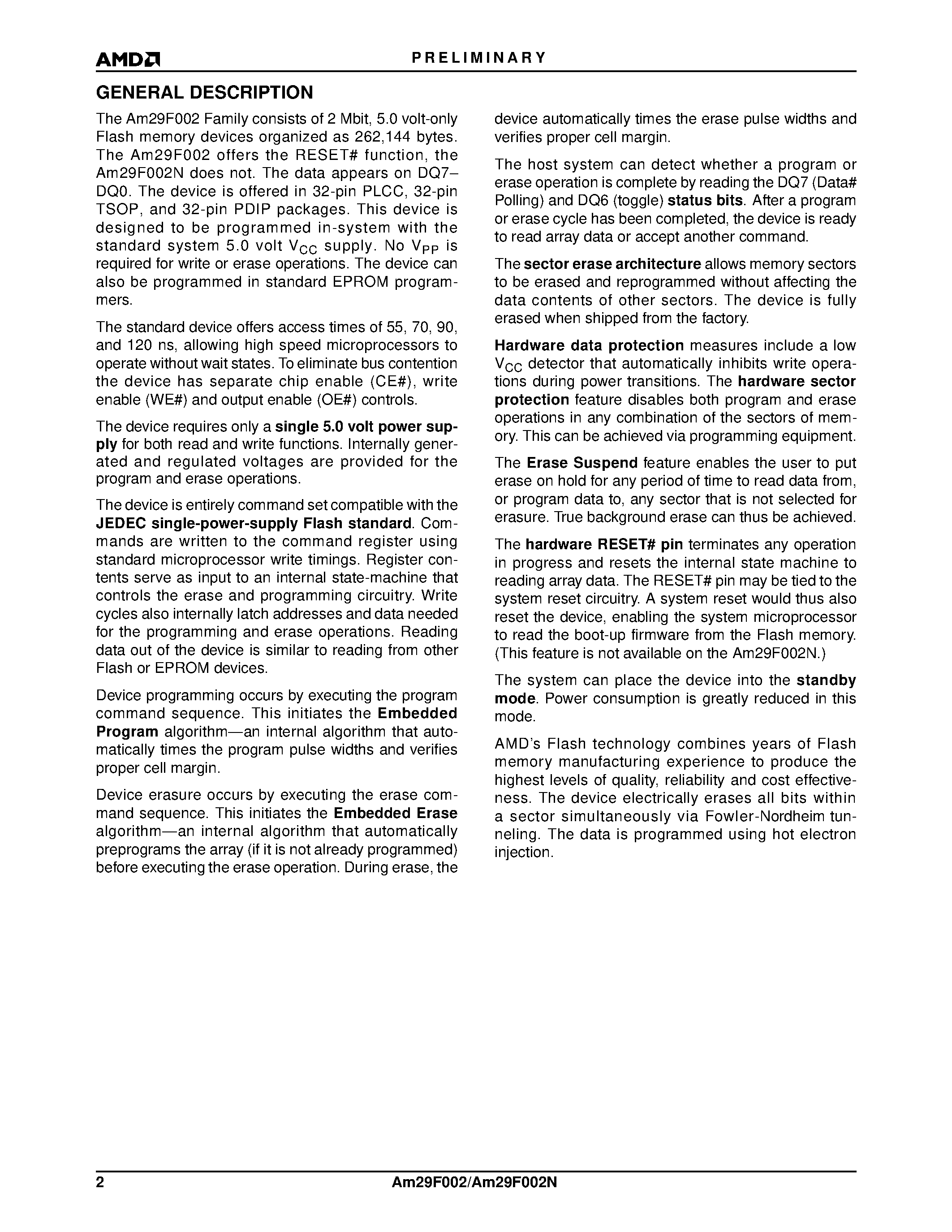 Datasheet Am29F002T-120ECB page 2 Datasheet Am29F002T-120ECB - 2 Megabit (256 K x 8-Bit) CMOS 5.0 Volt-only Boot Sector Flash Memory page 2