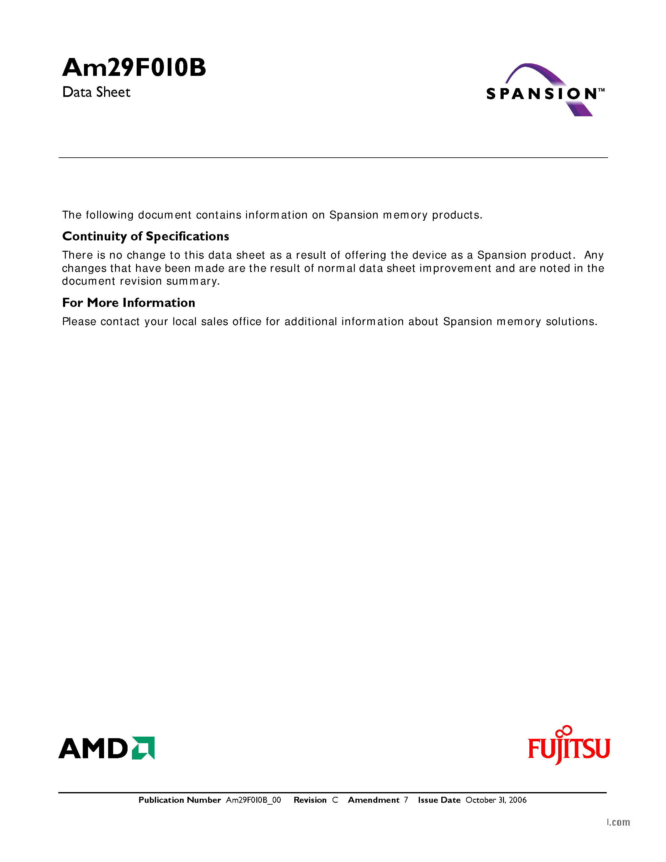 Datasheet AM29F010B - 1 Megabit (128 K x 8-bit) CMOS 5.0 Volt-only/ Uniform Sector Flash Memory page 1