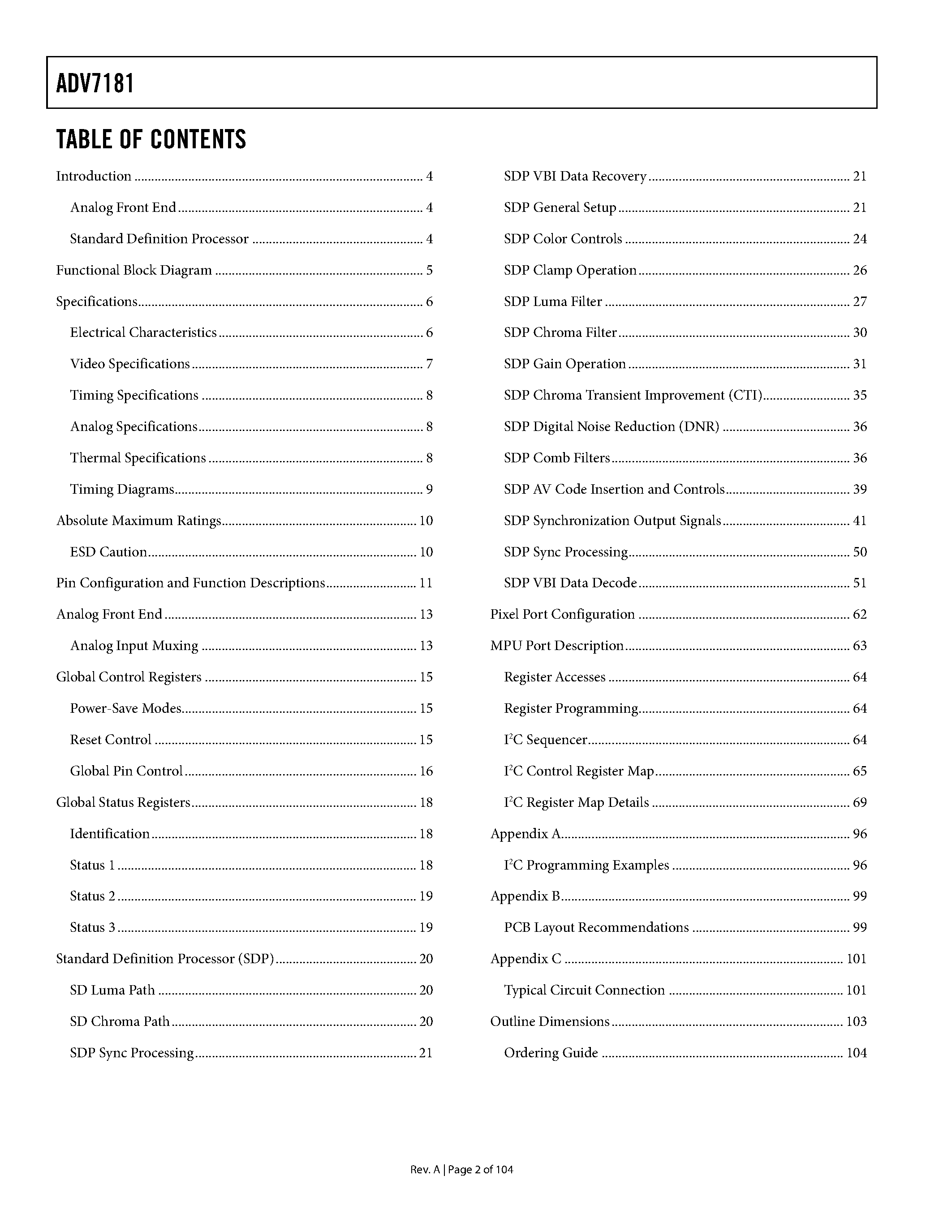 Datasheet ADV7181 - Multiformat SDTV Video Decoder page 2
