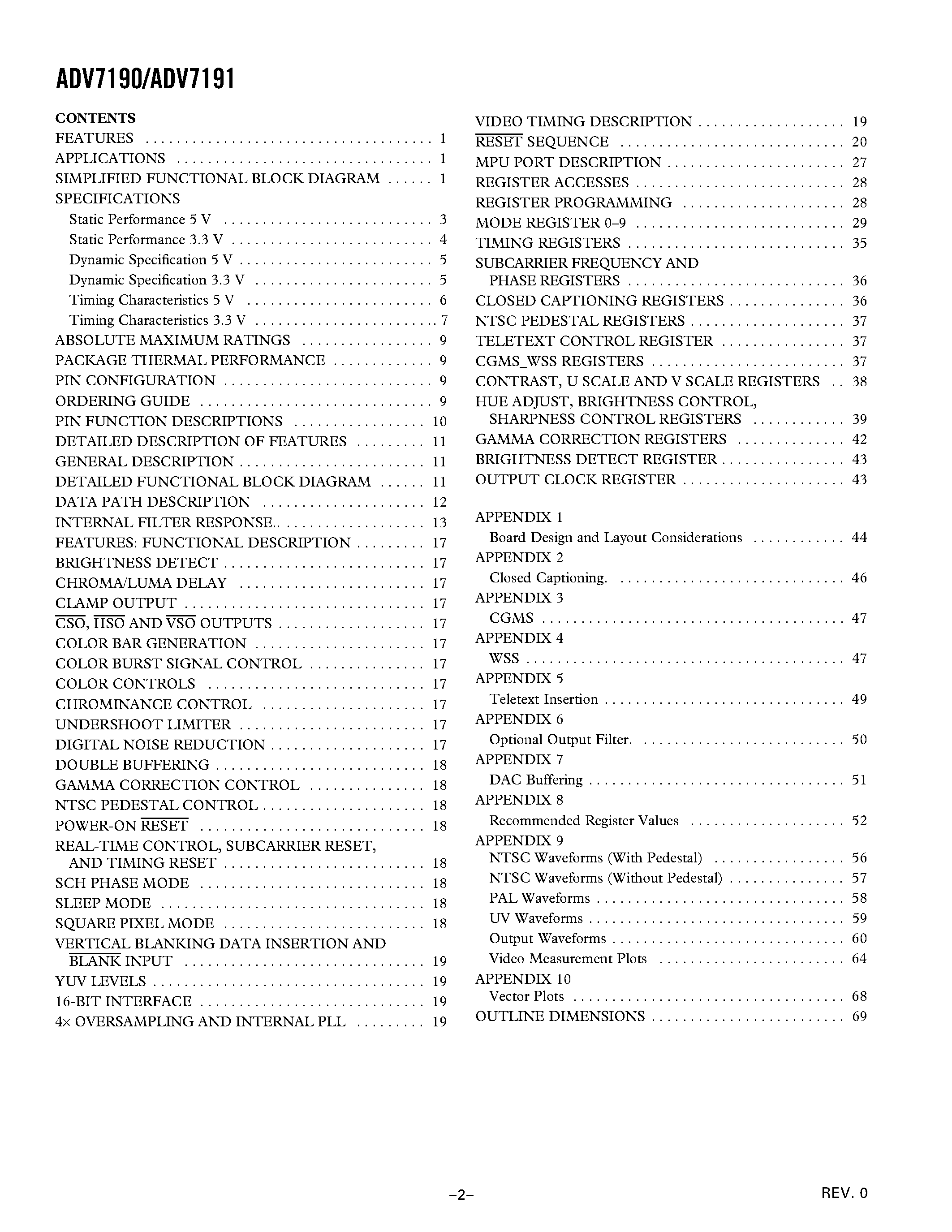 Datasheet ADV7191 - Video Encoder with Six 10-Bit DACs and Video Encoder with Six DAC Outputs page 2