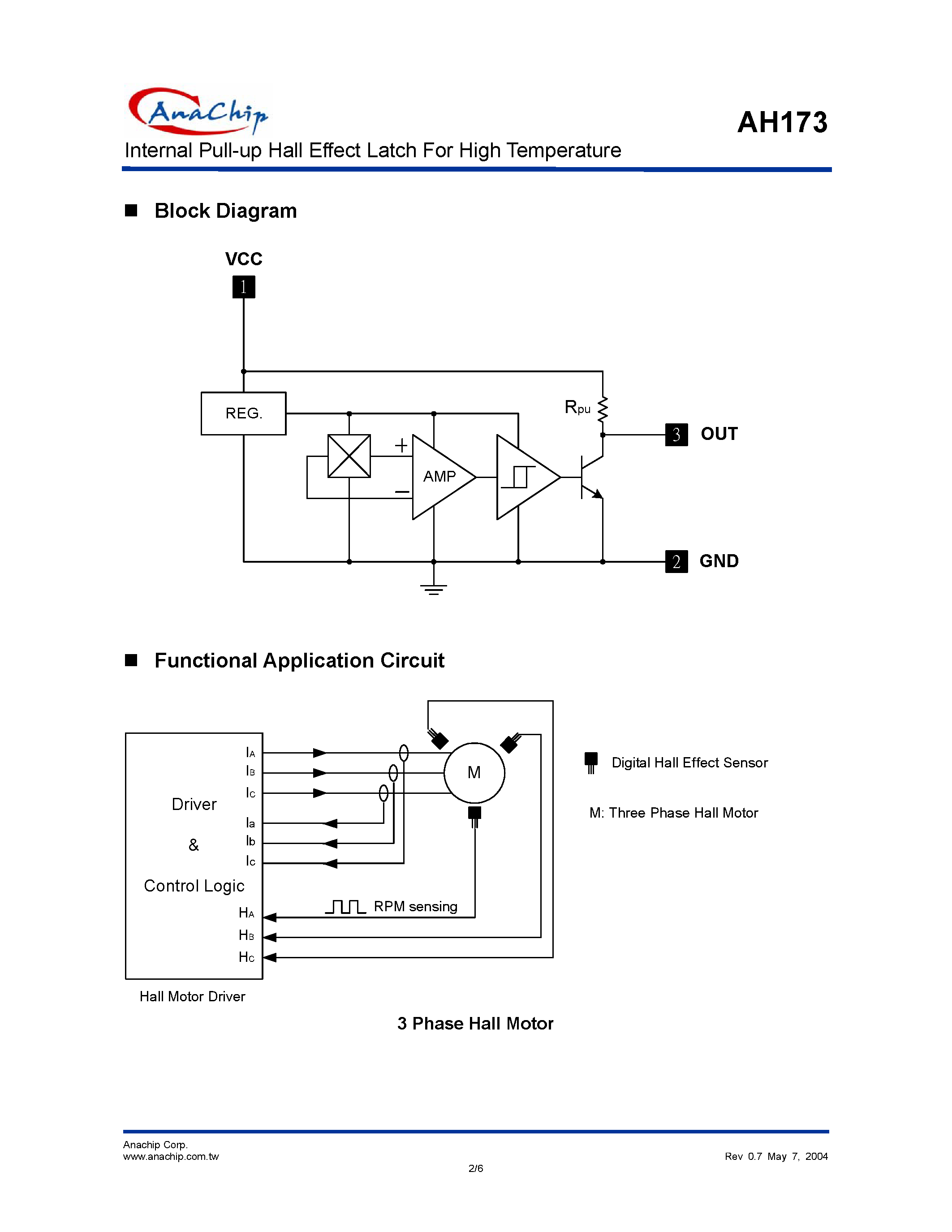 Datasheet AH173P-A - Internal Pull-up Hall Effect Latch For High Temperature page 2