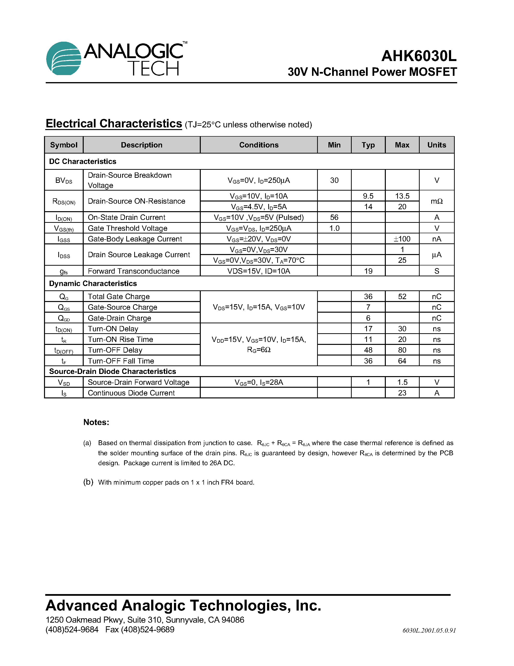 Datasheet AHK6030LINY-T1 - 30V N-Channel Power MOSFET page 2