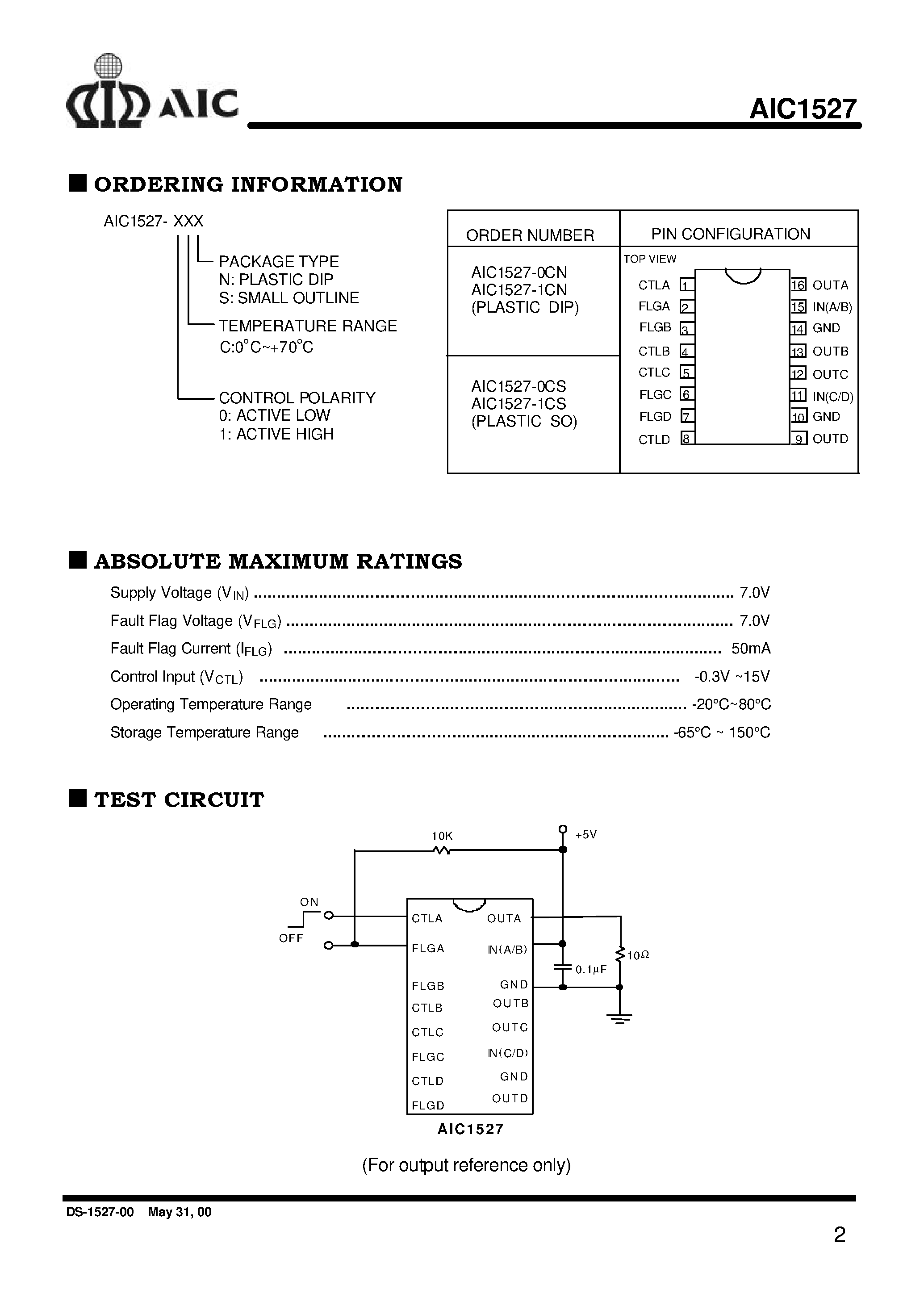 Даташит на микросхему AIC1527-0CS страница 2 Даташит AIC1527-0CS - Quad USB High-Side Power Switch страница 2