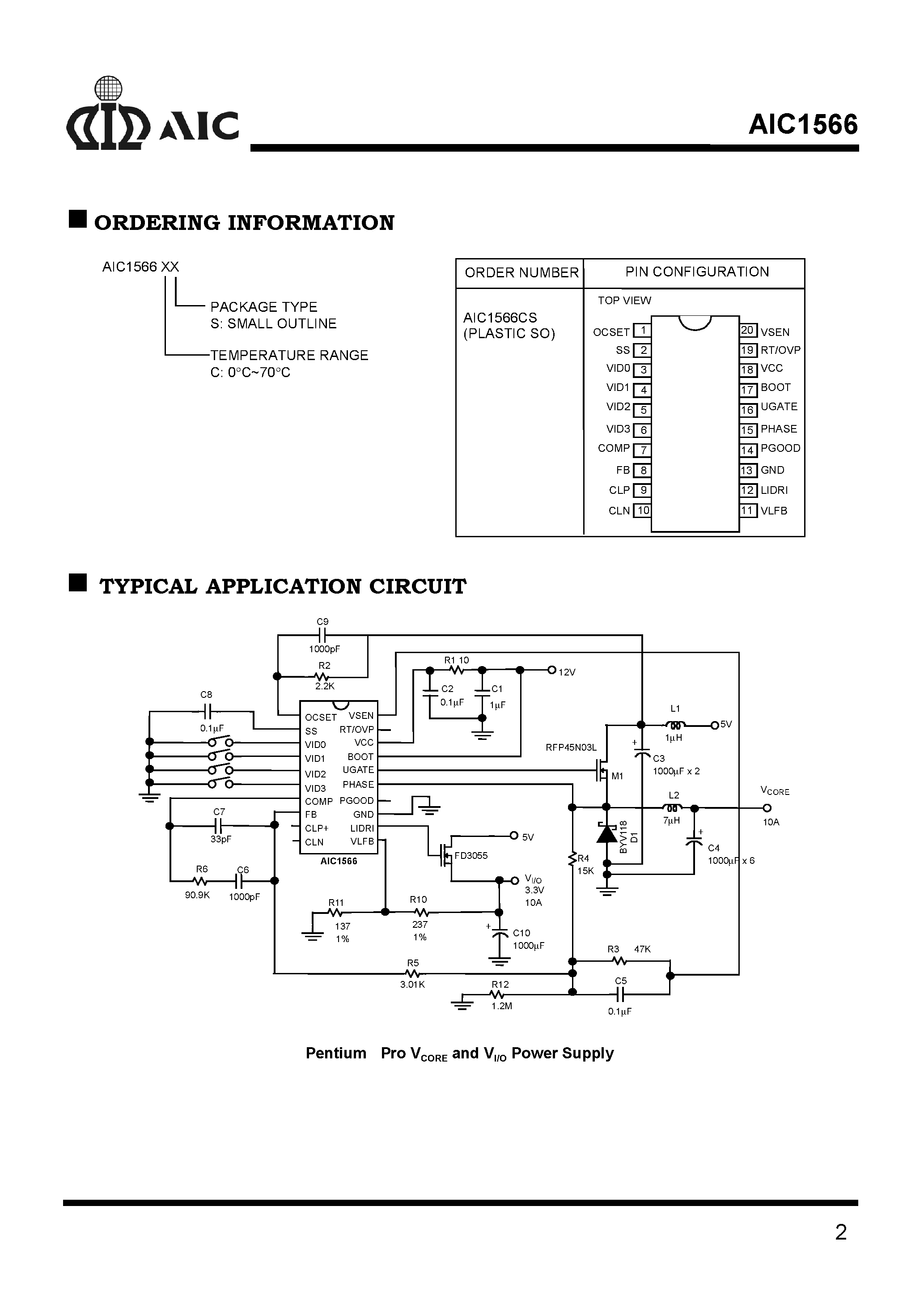 Datasheet AIC1566 - 4-bit DAC/ Simple PWM Power Regulator With Linear Controller page 2