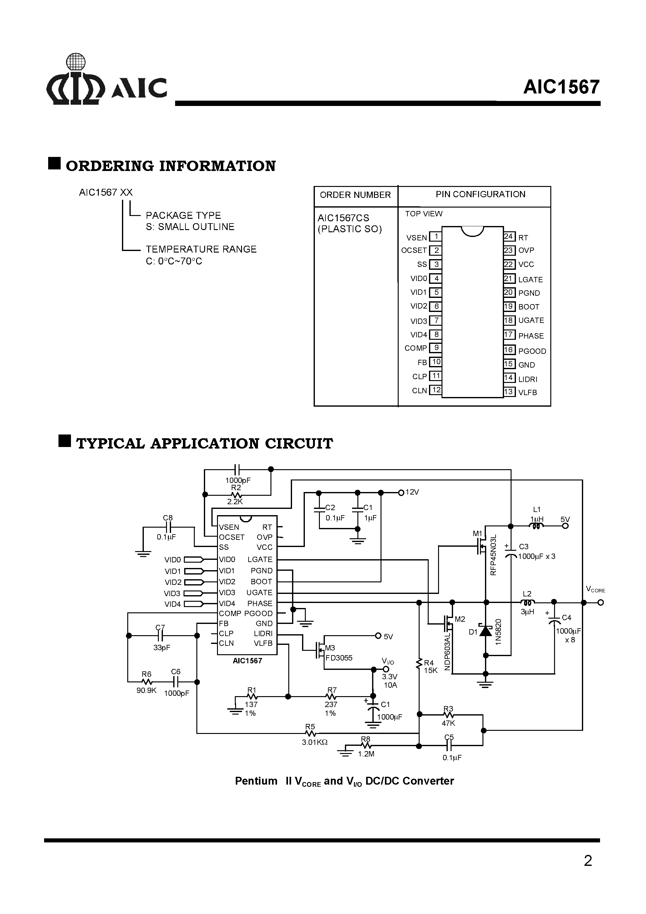 Datasheet AIC1567CS - 5-bit DAC/ Synchronous PWM Power Regulator with Linear Controller page 2
