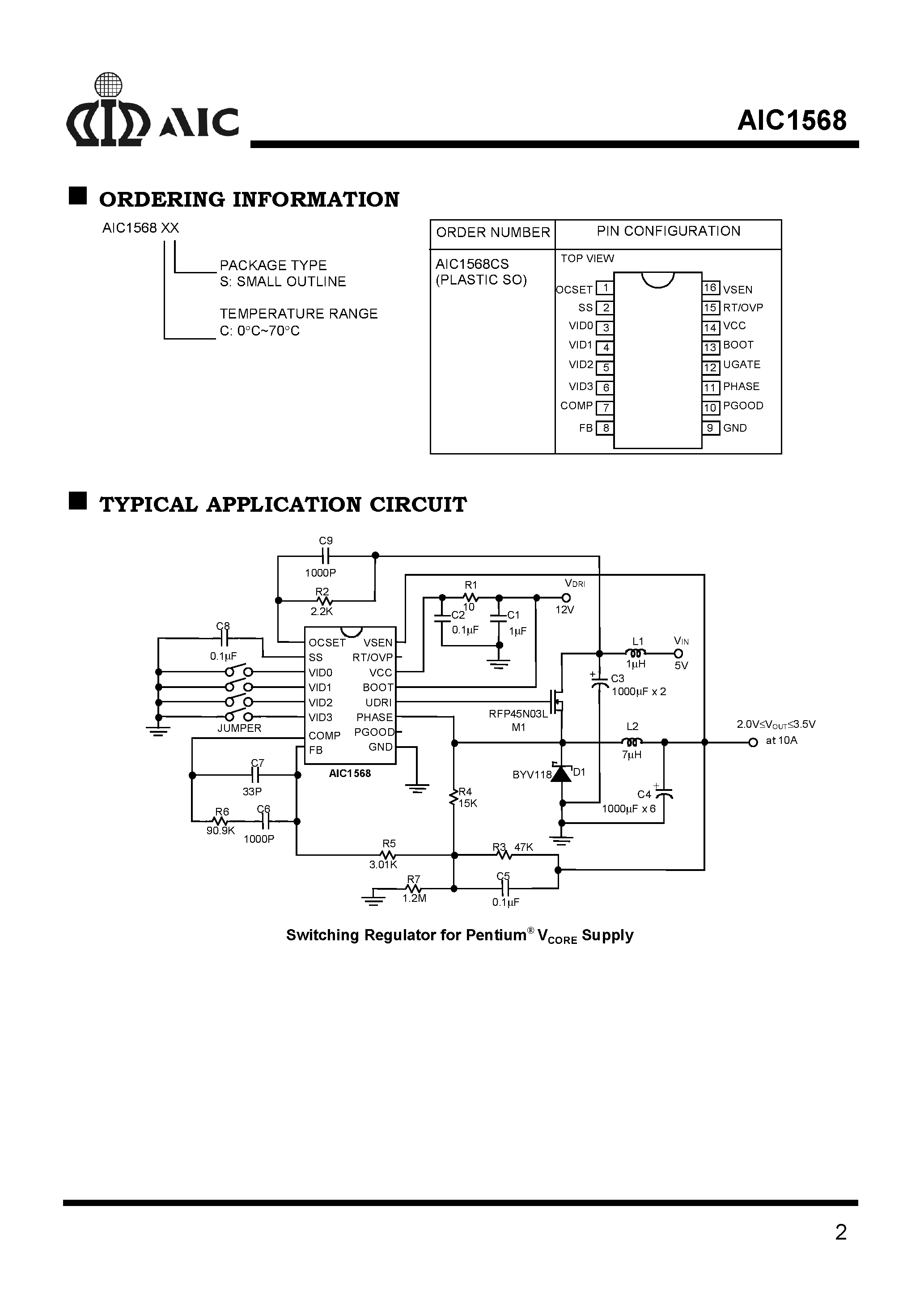 Datasheet AIC1568 - 4-bit DAC/ Simple PWM Power Regulator page 2