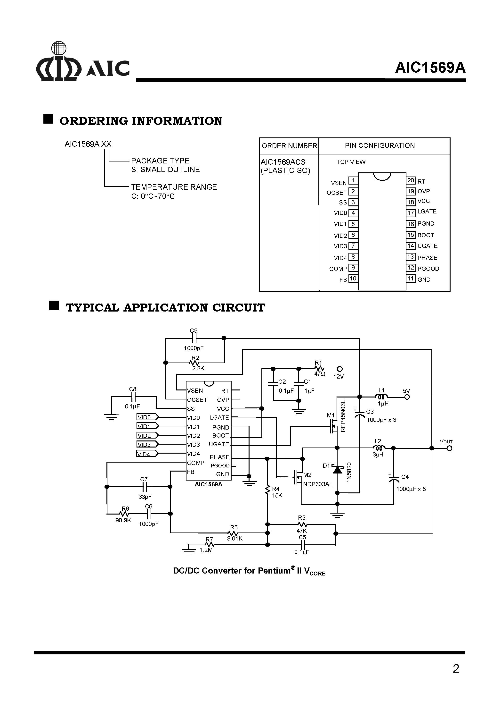 Datasheet AIC1569ACS - 5-bit DAC/ Synchronous PWM Power Regulator page 2