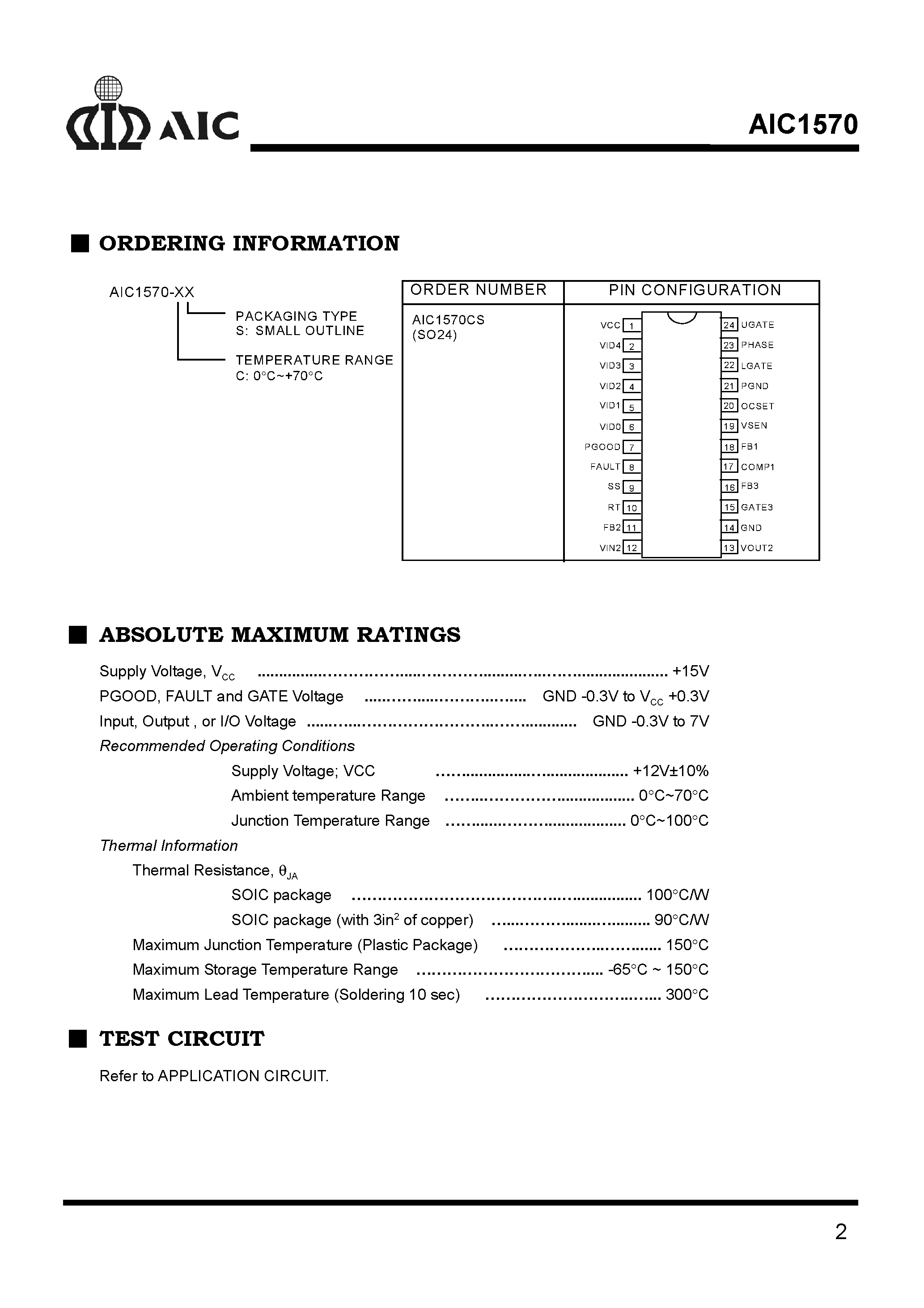 Datasheet AIC1570 - 5-bit DAC/ Synchronous PWM Power Regulator with LDO and Linear Controller page 2
