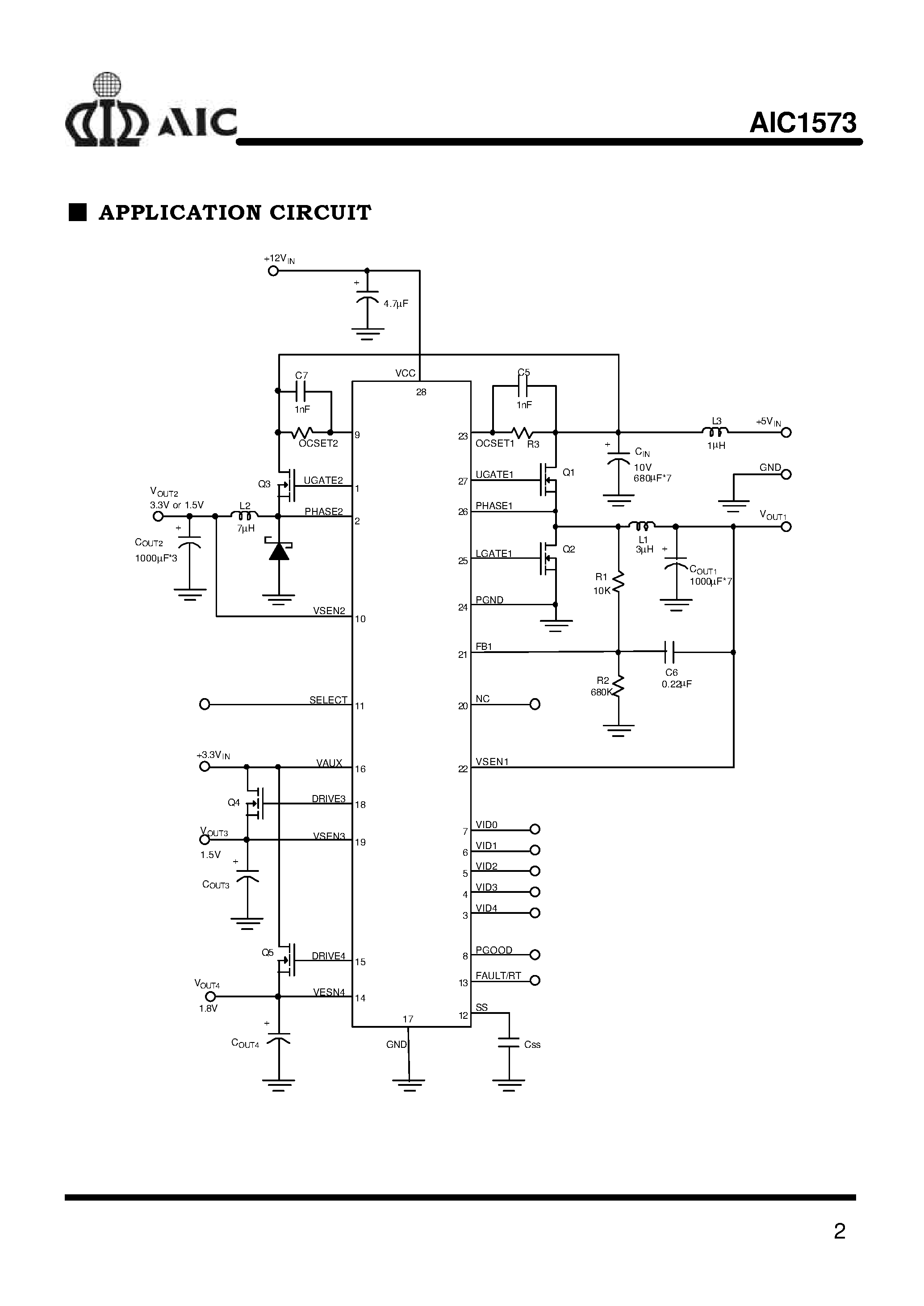 Datasheet AIC1573CS - 5-bit DAC/ Synchronous PWM Power Regulator with Simple PWM Power Regulator/ LDO And Linear Controller page 2