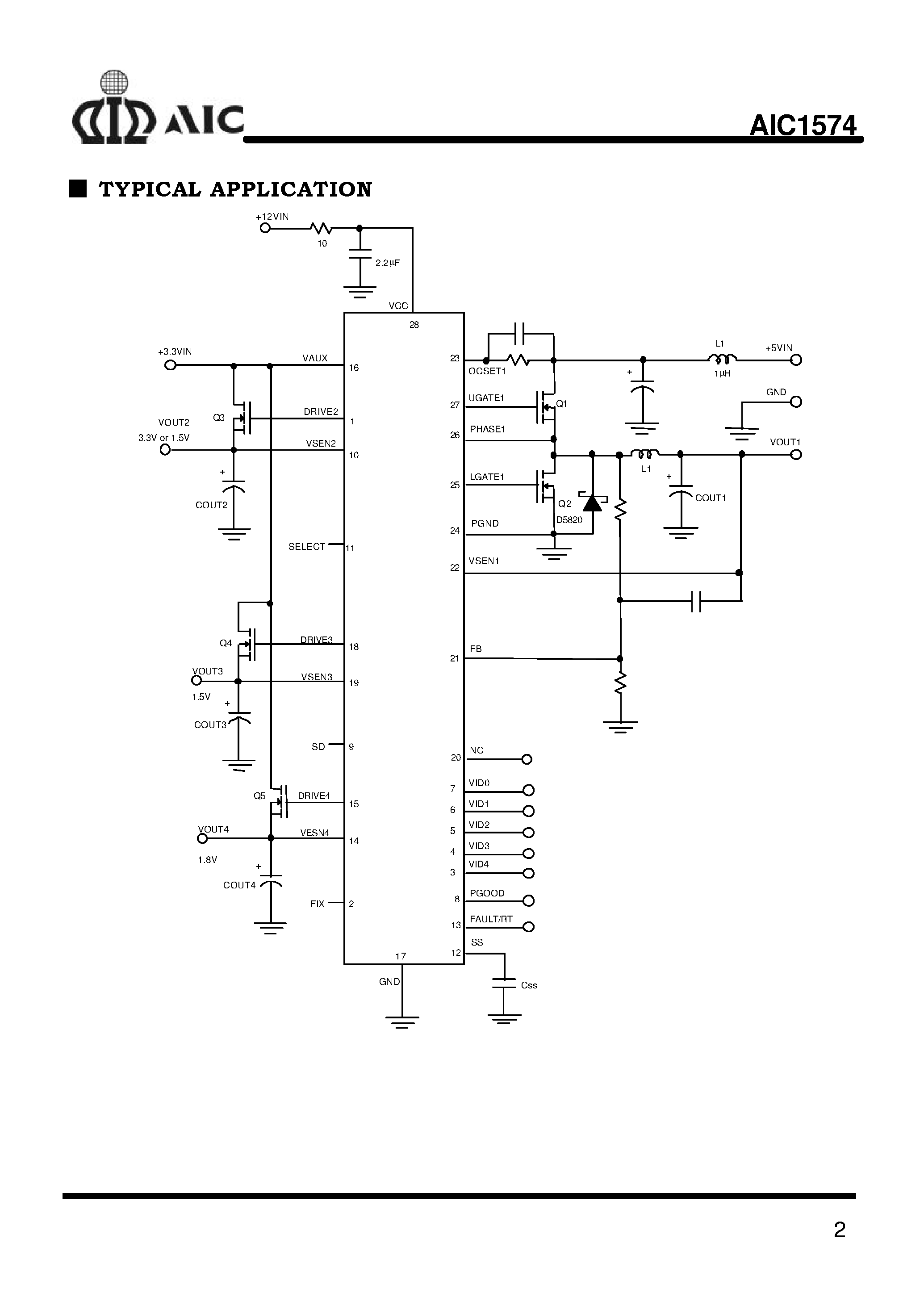 Datasheet AIC1574CS - 5-bit DAC/ Synchronous PWM Power Regulator with Triple Linear Controllers page 2