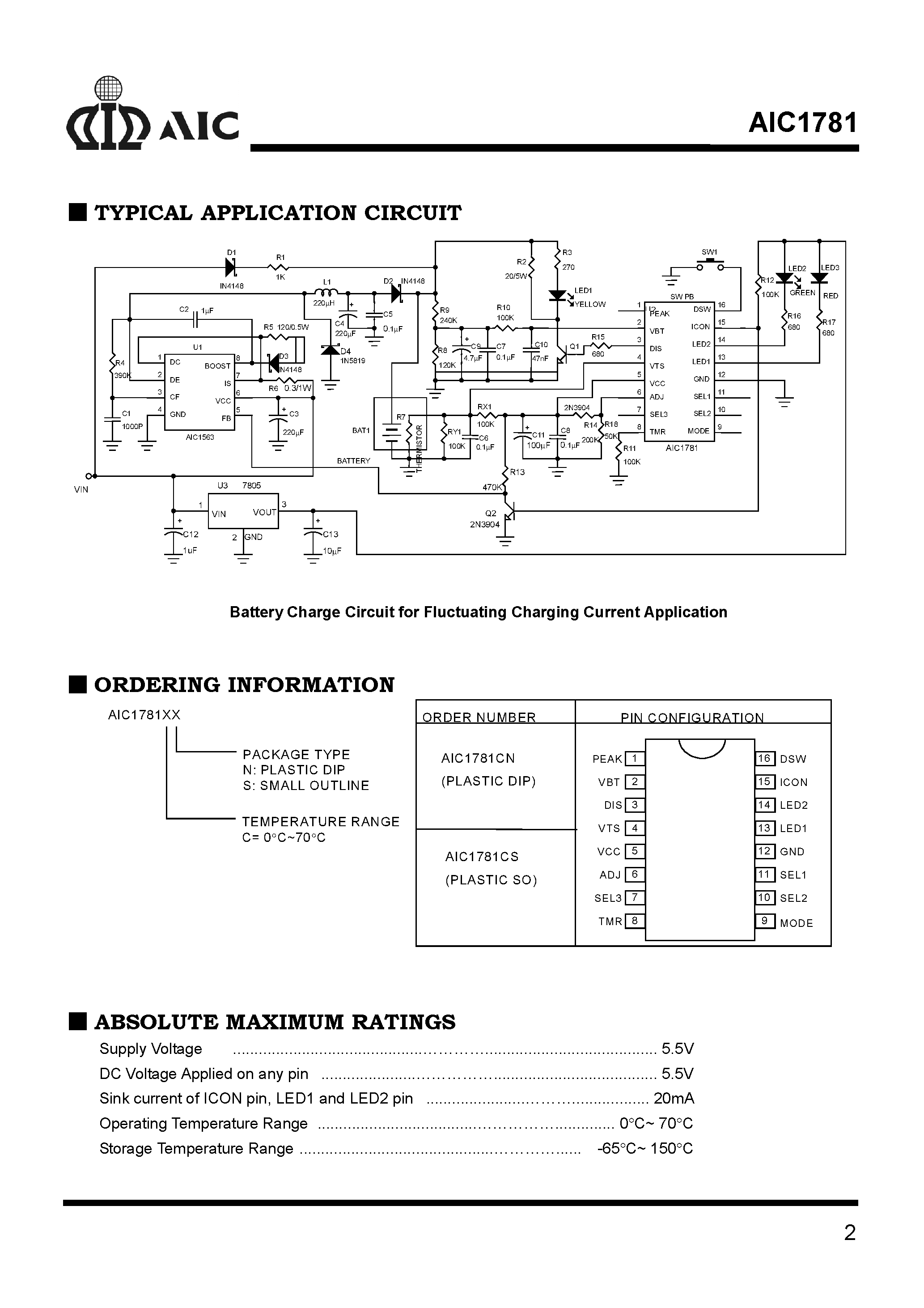 Datasheet AIC1781CS page 2 Datasheet AIC1781CS - Battery Charge Controller page 2