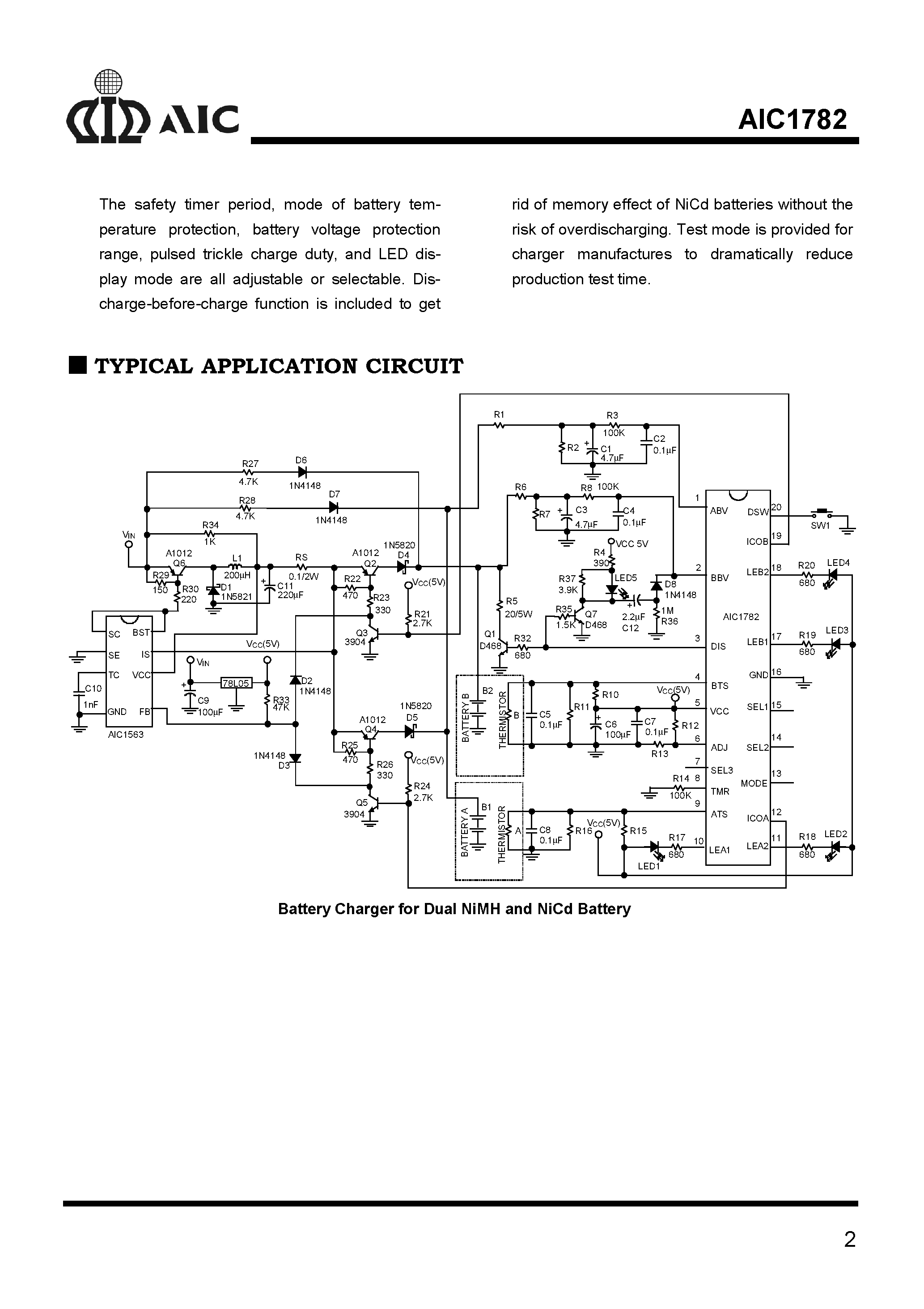 Datasheet AIC1782CN page 2 Datasheet AIC1782CN - Dual-Battery Charge Controller page 2