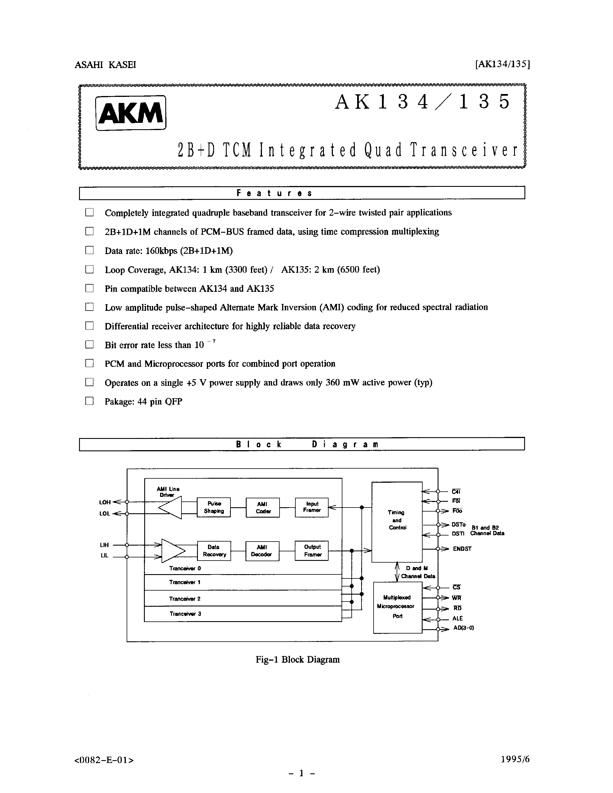 Даташит AK134 - 2B + D TCM Integrated Quad Transceiver страница 1
