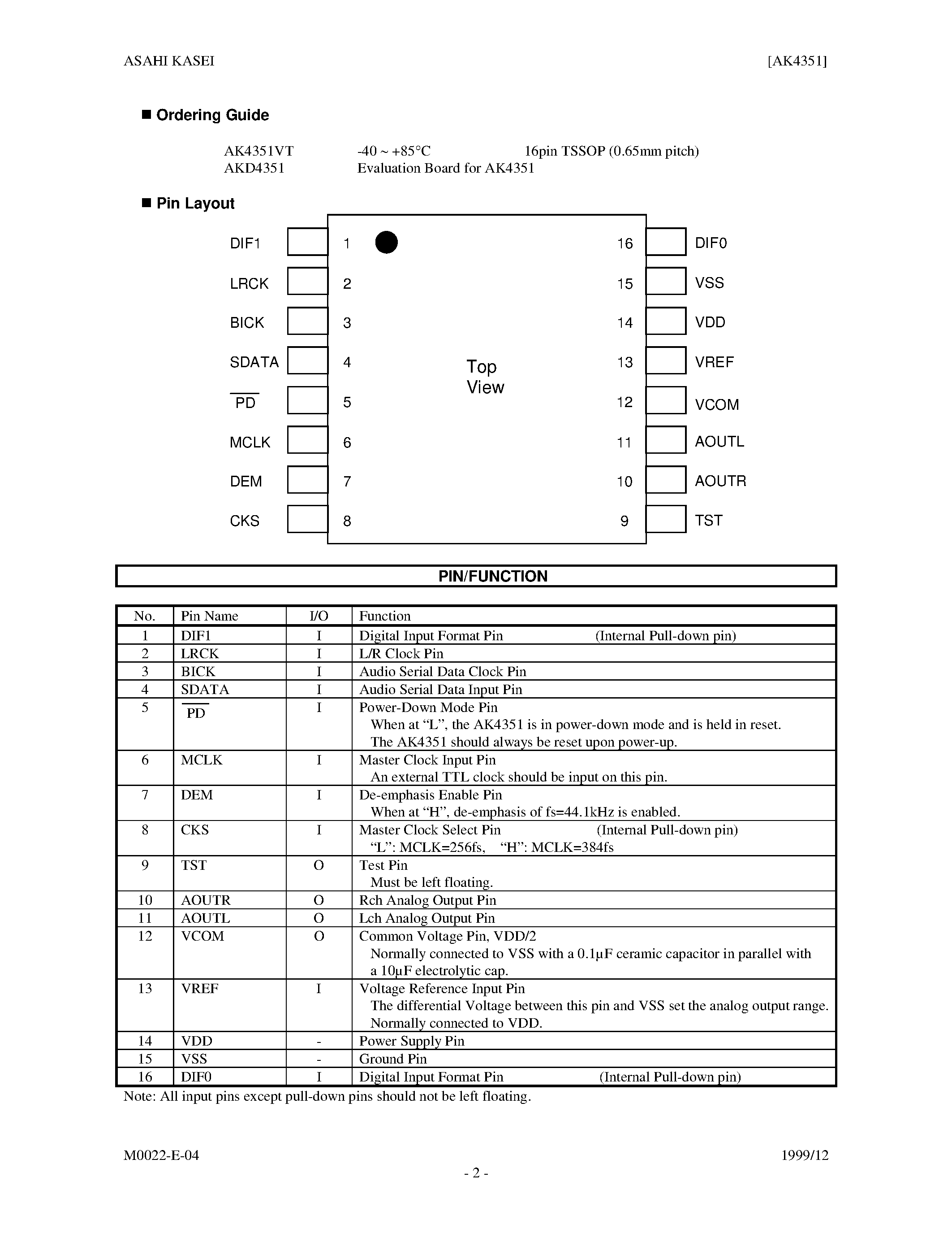 Datasheet AK4351 - 18 BIT ADVANCED MULTI BIT 2CH DAC page 2