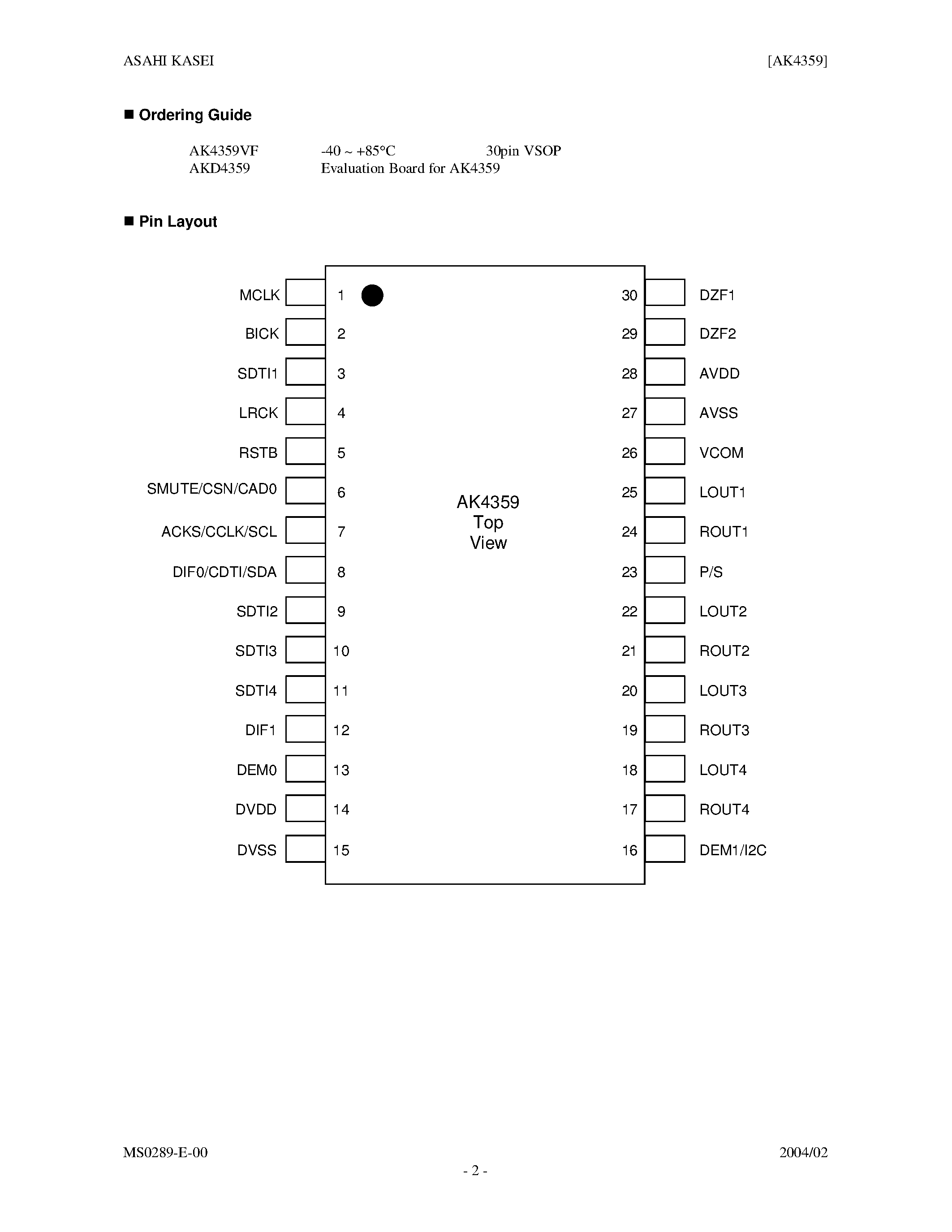 Datasheet AK4359VF - 192 KHZ 24 BIT 8CH DAC page 2
