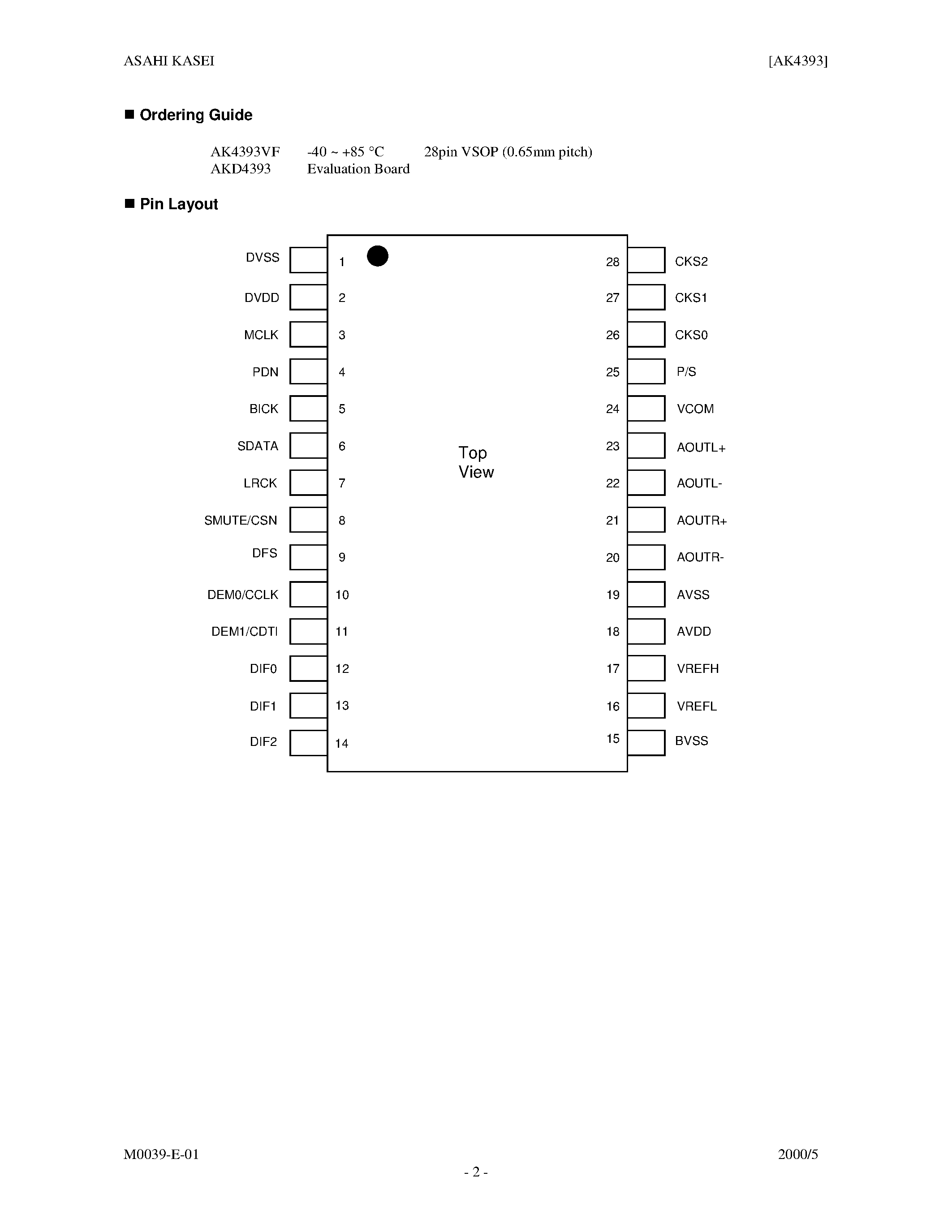 Datasheet AK4393VF - ADVANCED MULTI-BIT 96KHZ 24-BIT DAC page 2