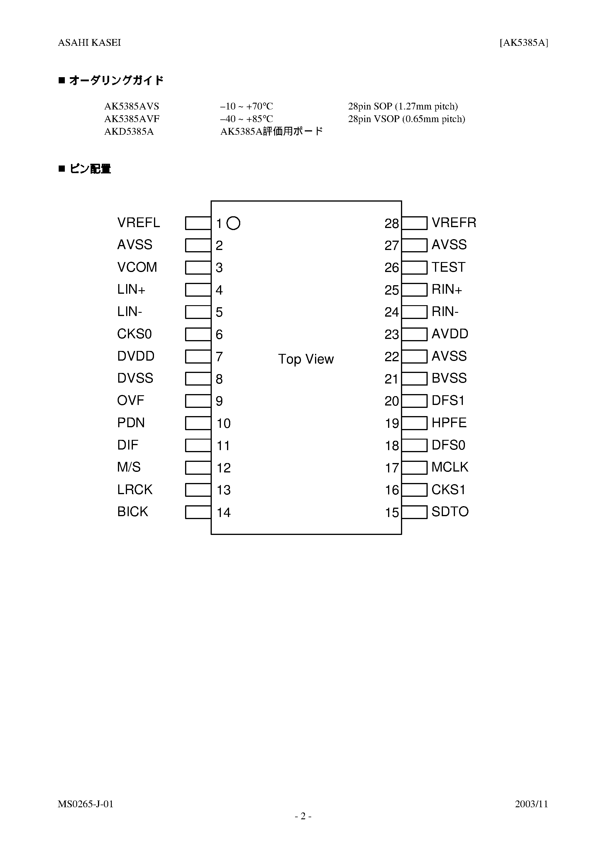 Datasheet AK5385A - 24BIT 192KHZ ADC page 2