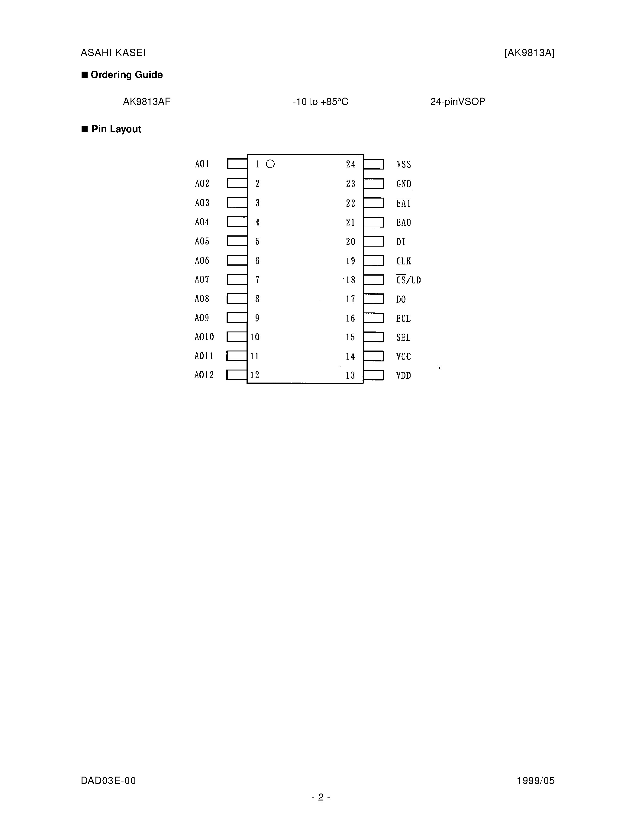 Даташит AK9813A - 12ch 8bit D/A Converter with EEPROM страница 2