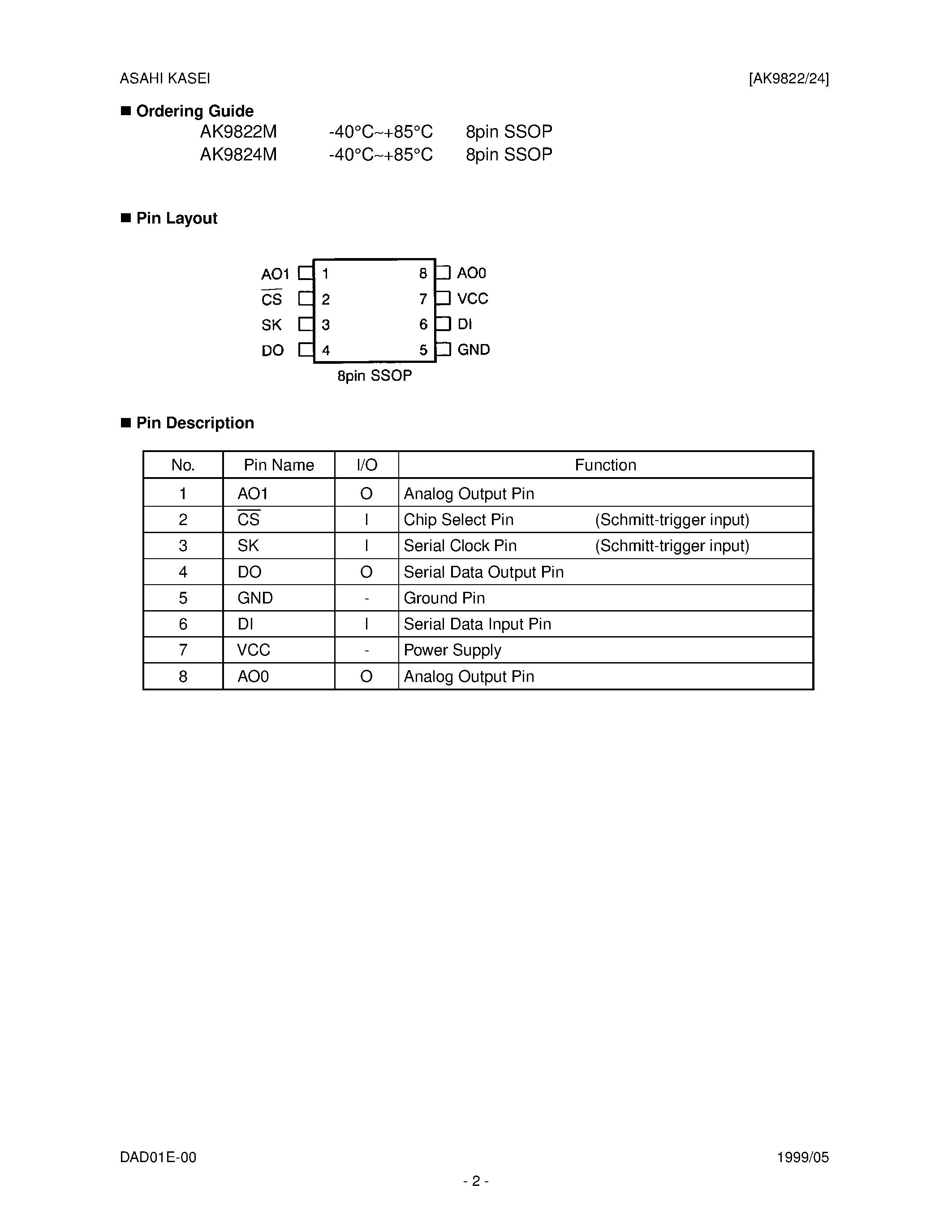 Даташит на микросхему AK9824 страница 2 Даташит AK9824 - 2K / 4Kbit EEPROM with 2ch 8bit D/A Converter страница 2