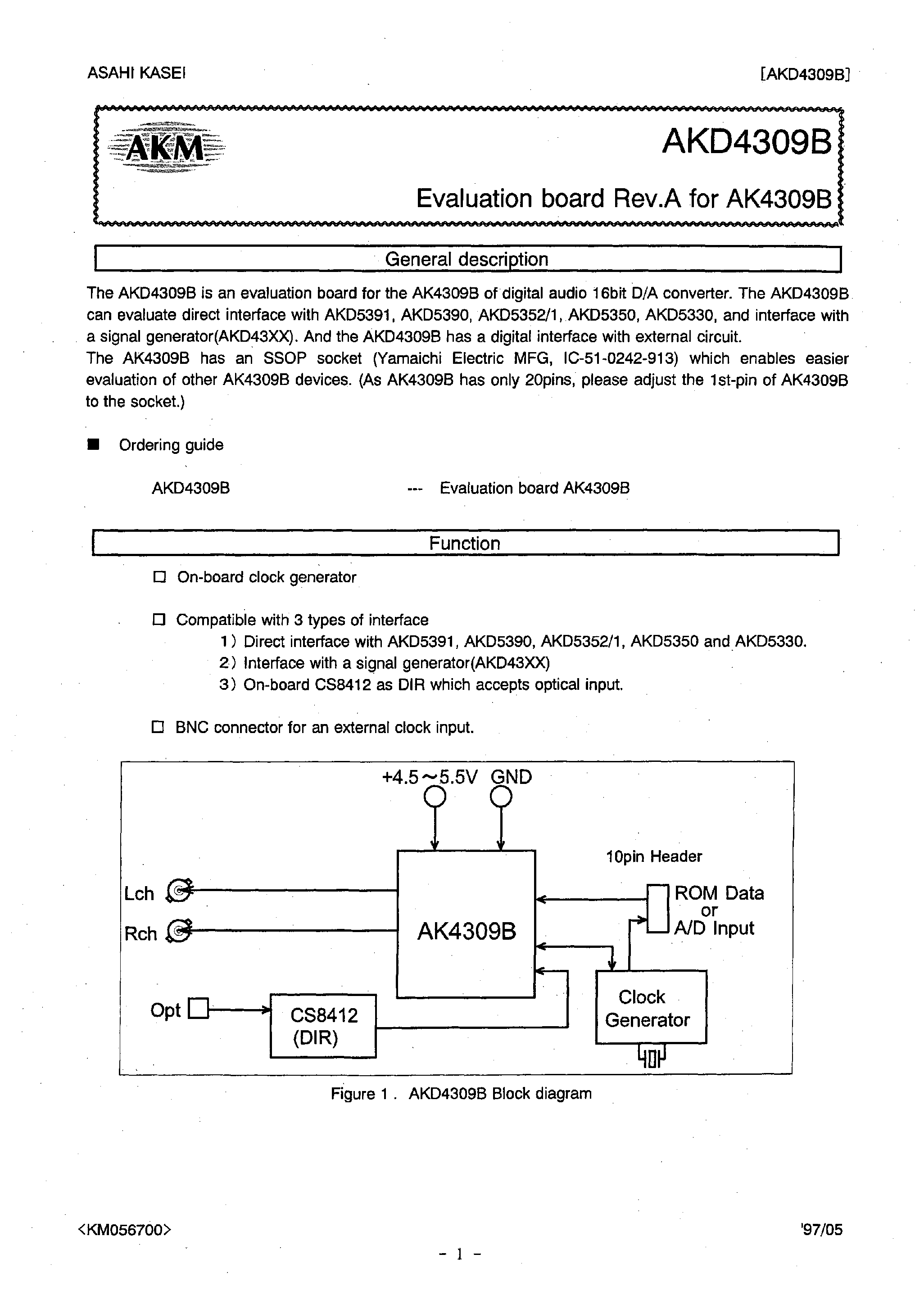 Datasheet AKD4309B - 16BIT SCF DAC FOR MULTIMEDIA page 1