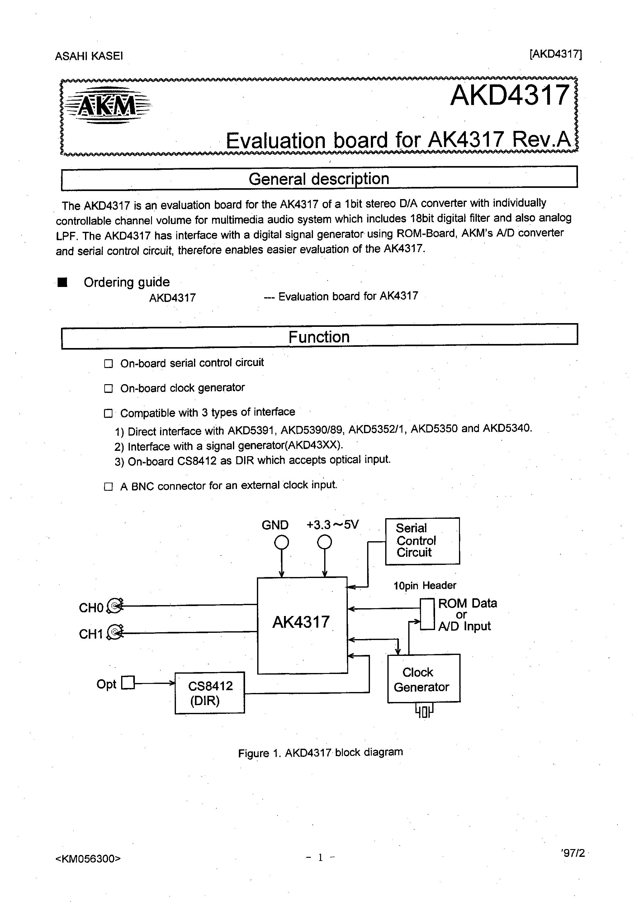 Datasheet AKD4317 - 18BIT SCF DAC WITH ATT & MIXER page 1