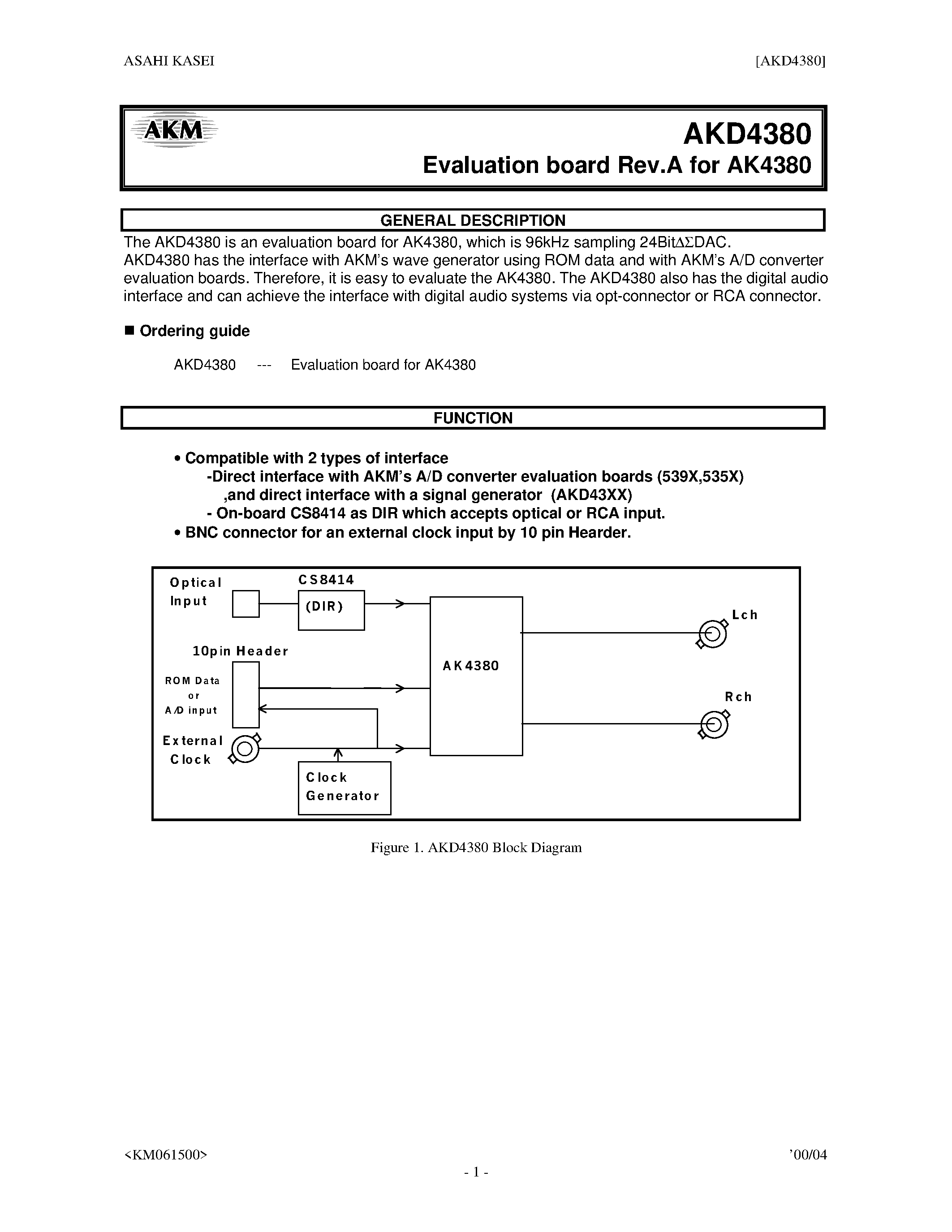 Datasheet AKD4380 - 100dB 24BIT 96kHz 2CH DAC page 1