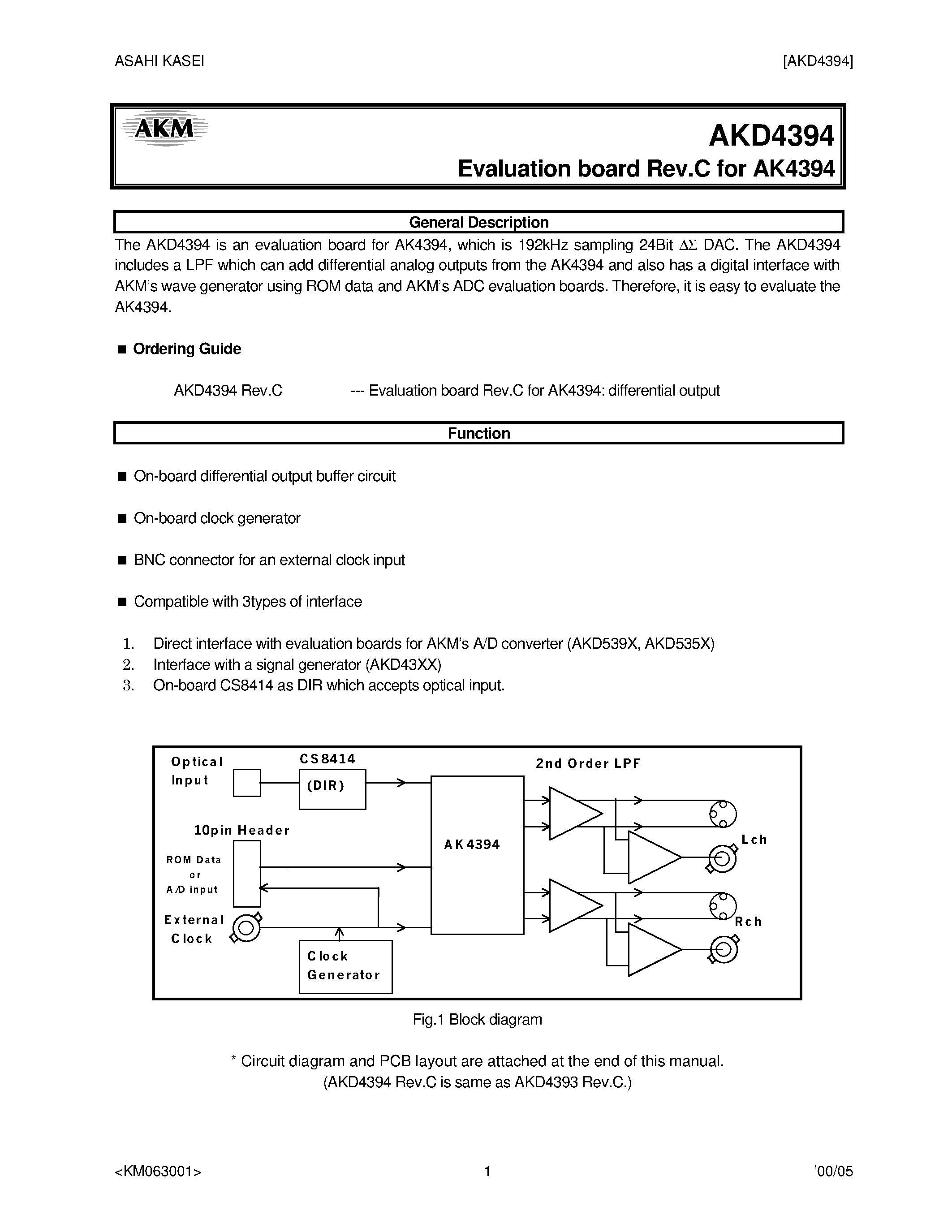 Datasheet AKD4394 - ADVANCED MULTI-BIT 192KHZ 24-BIT DAC page 1