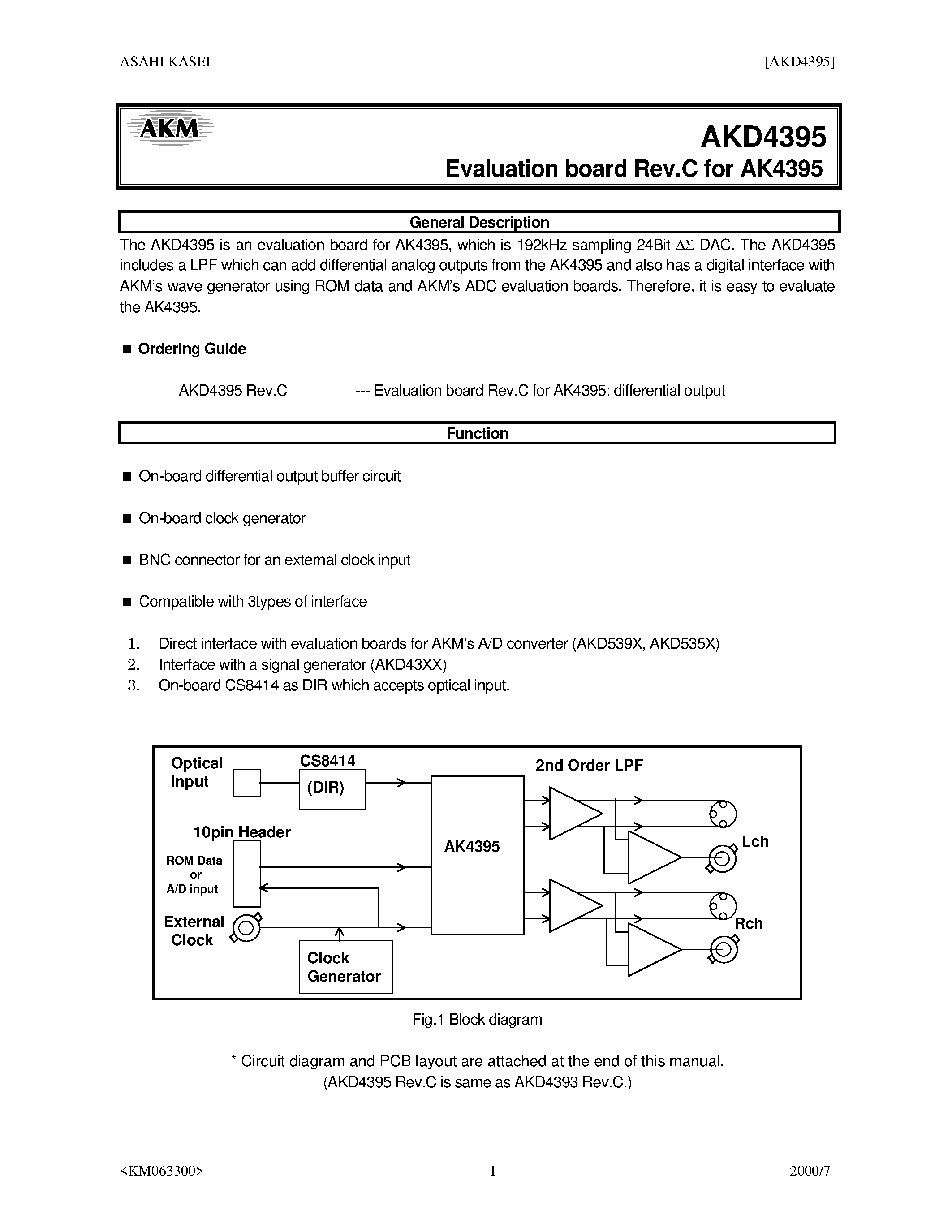 Datasheet AKD4395 page 1 Datasheet AKD4395 - ADVANCED MULTI-BIT 192KHZ 24-BIT DAC page 1