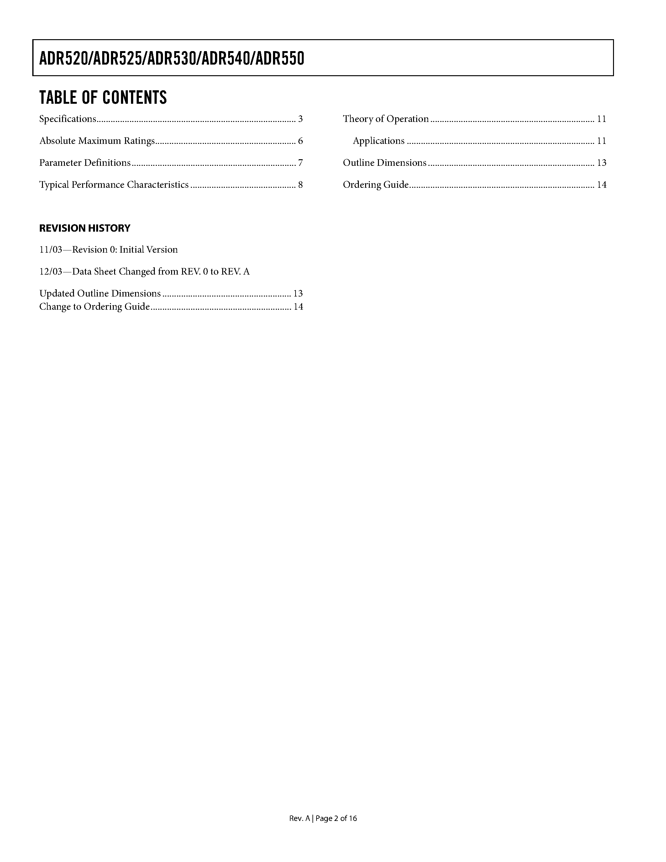 Datasheet ADR550BKS-R2 page 2 Datasheet ADR550BKS-R2 - High Precision Shunt Mode Voltage References page 2