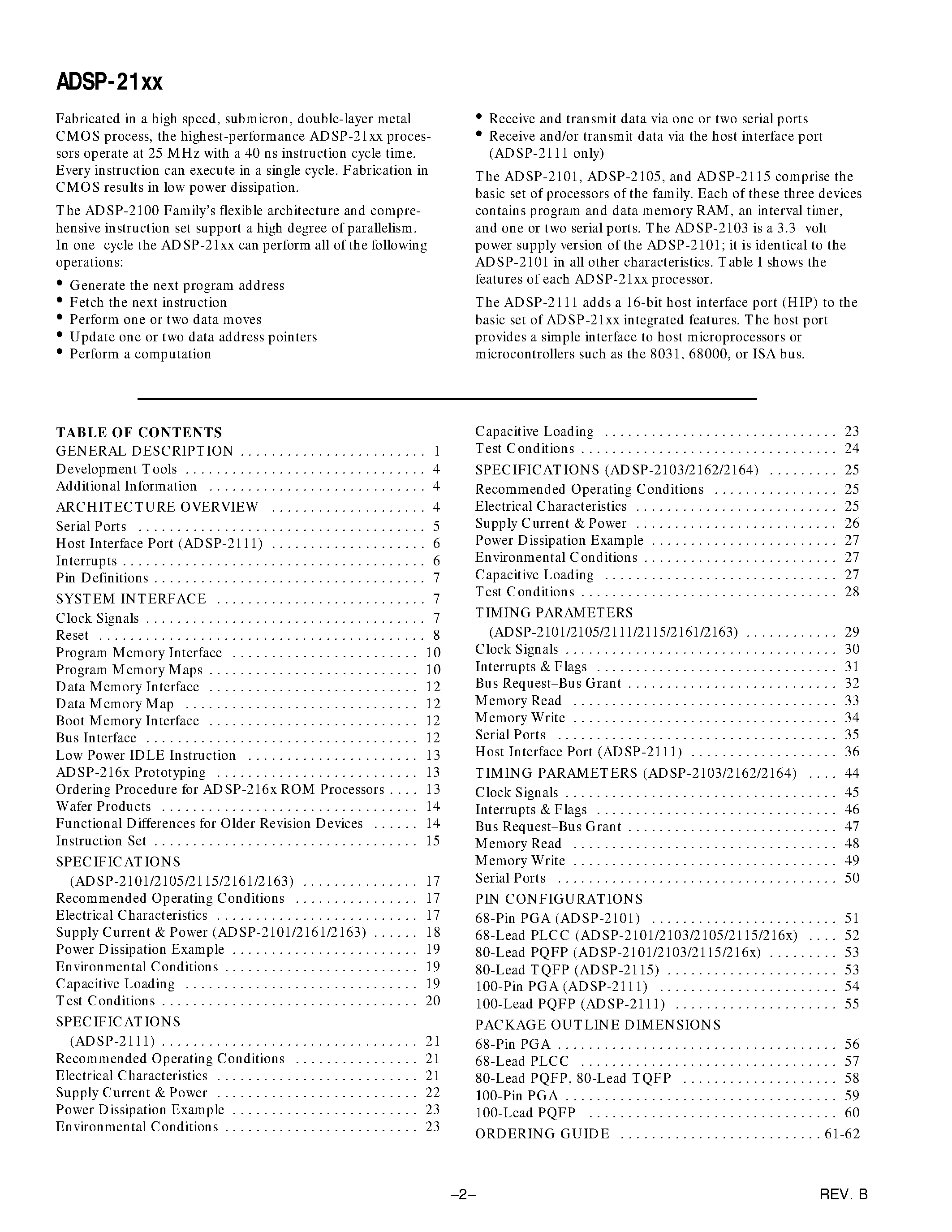 Datasheet ADSP-2100AJP - 12.5 MIPS DSP Microprocessor page 2