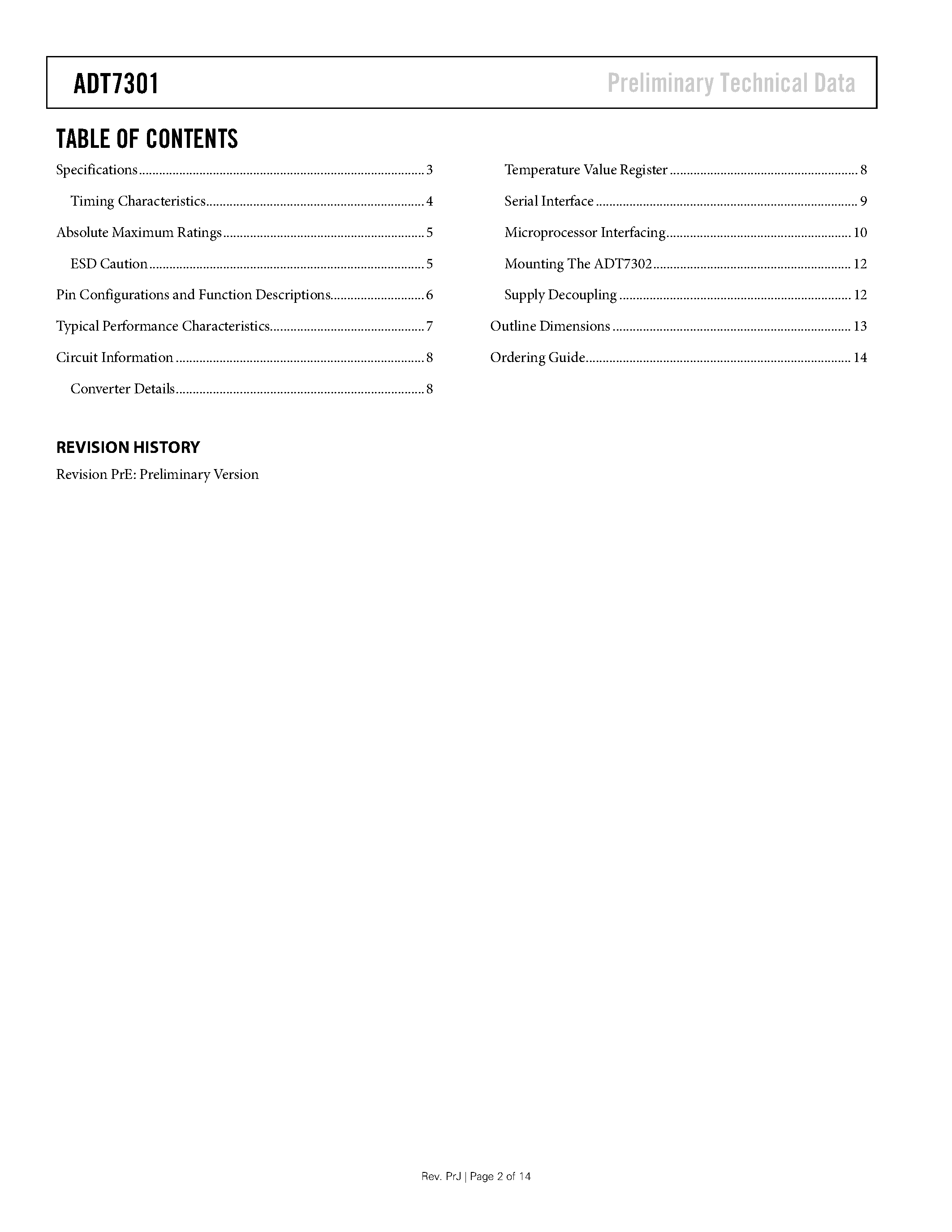 Datasheet ADT7301ARTZ - 13-Bit/ 0.5C Accurate/ MicroPower Digital Temperature Sensor in 6-Lead SOT-23 page 2