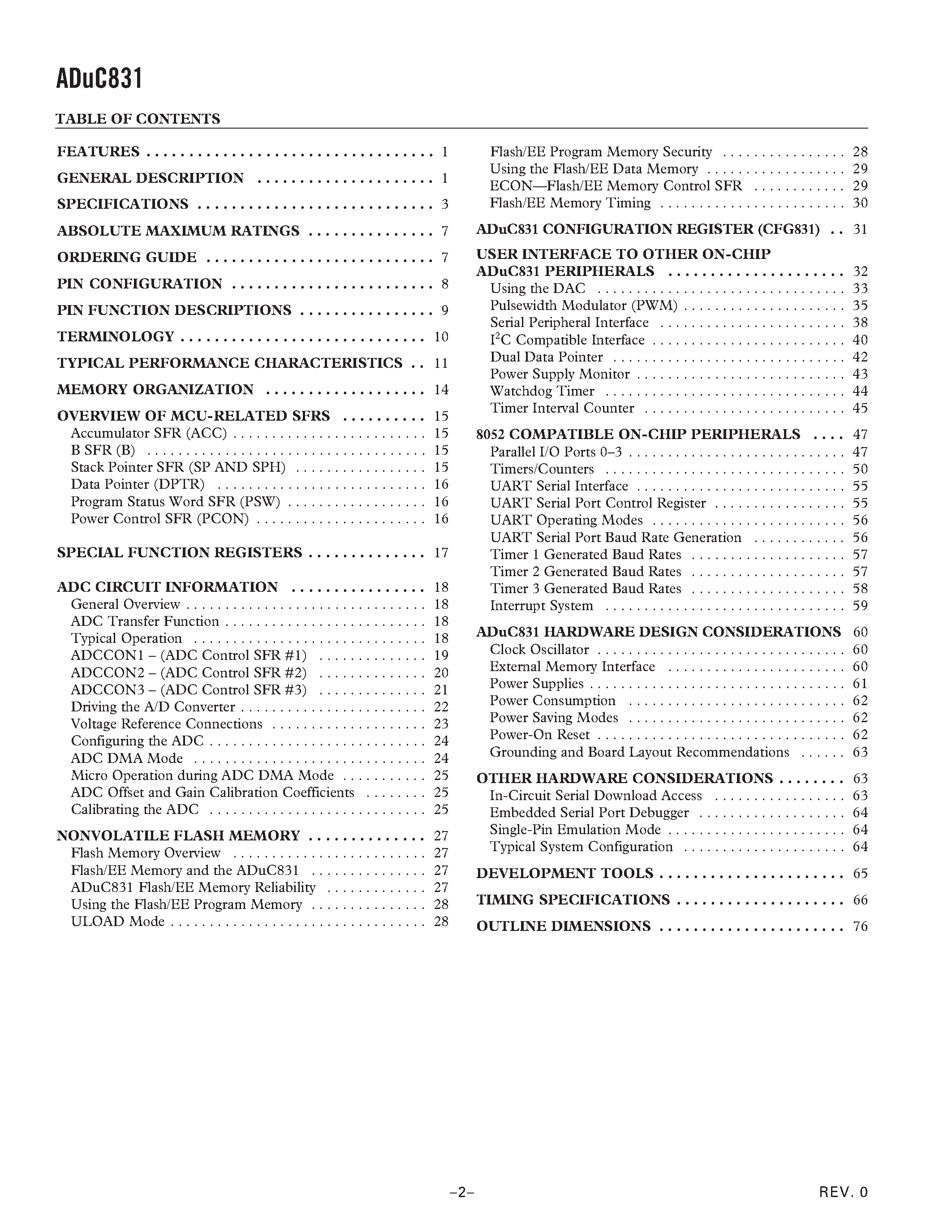 Даташит на микросхему ADUC831 страница 2 Даташит ADUC831 - MicroConverter/ 12-Bit ADCs and DACs with Embedded 62 kBytes Flash MCU страница 2
