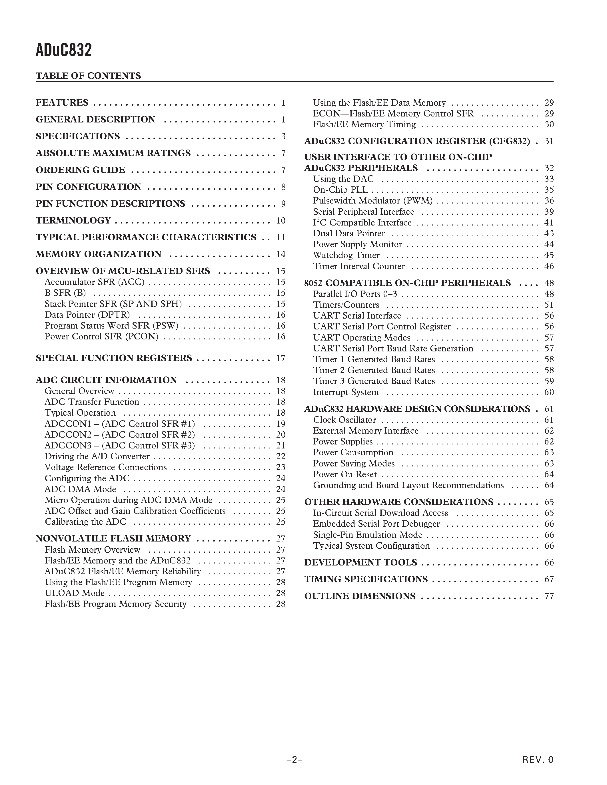 Даташит ADUC832BS - MicroConverter/ 12-Bit ADCs and DACs with Embedded 62 kBytes Flash MCU страница 2