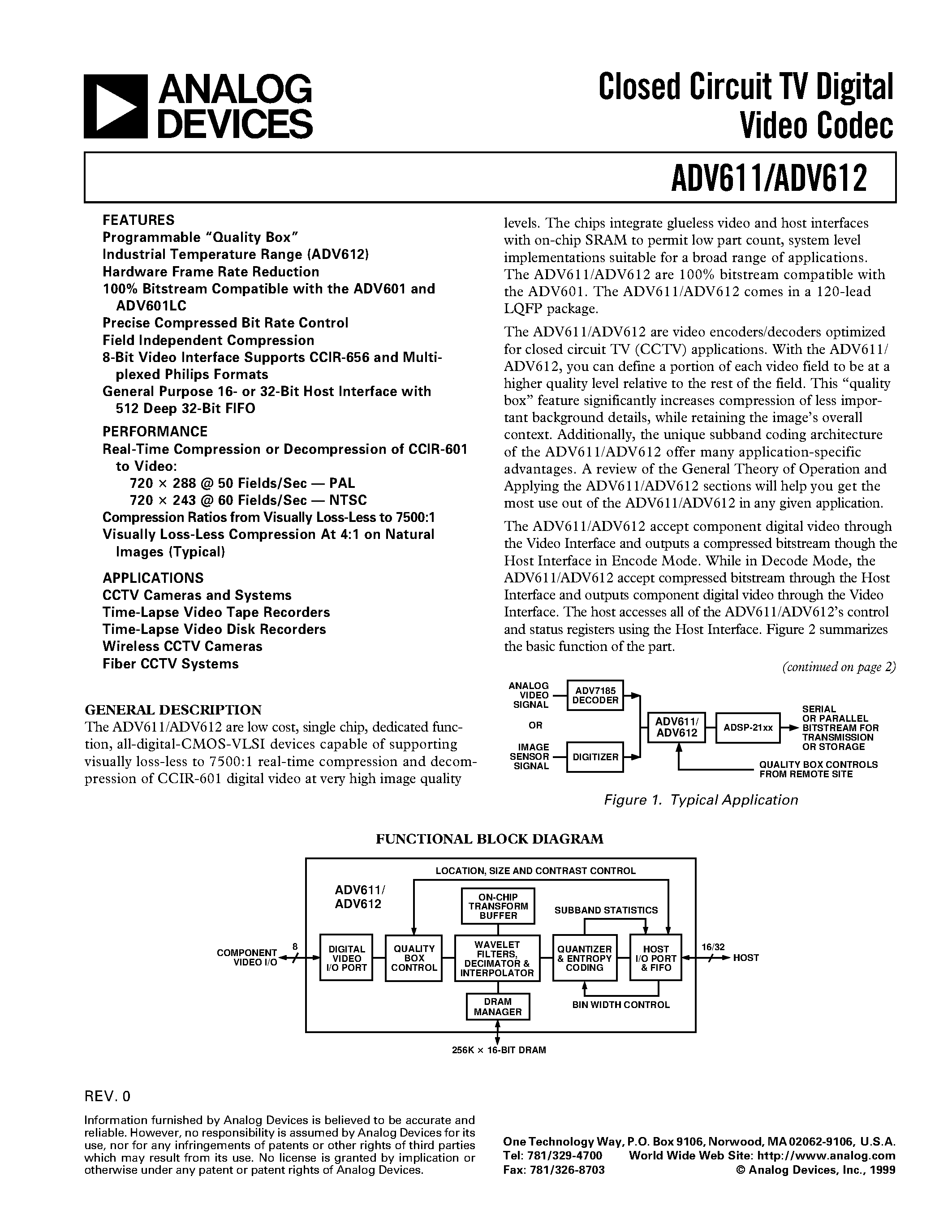 Даташит на микросхему ADV611 страница 1 Даташит ADV611 - CLOSED CIRCUIT TV DIGITAL VIDEO CODEC страница 1