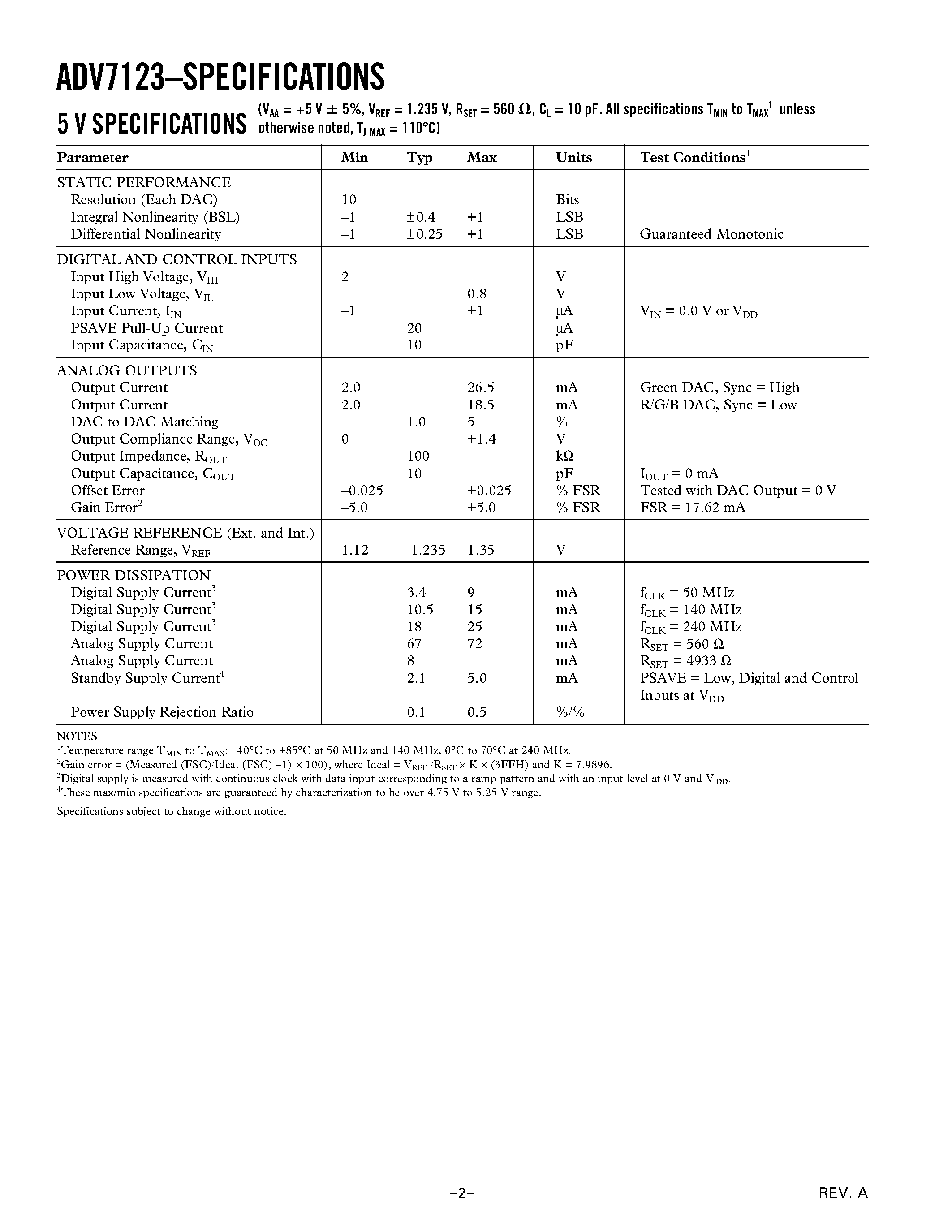 Datasheet ADV7123KST50 page 2 Datasheet ADV7123KST50 - CMOS/ 240 MHz Triple 10-Bit High Speed Video DAC page 2