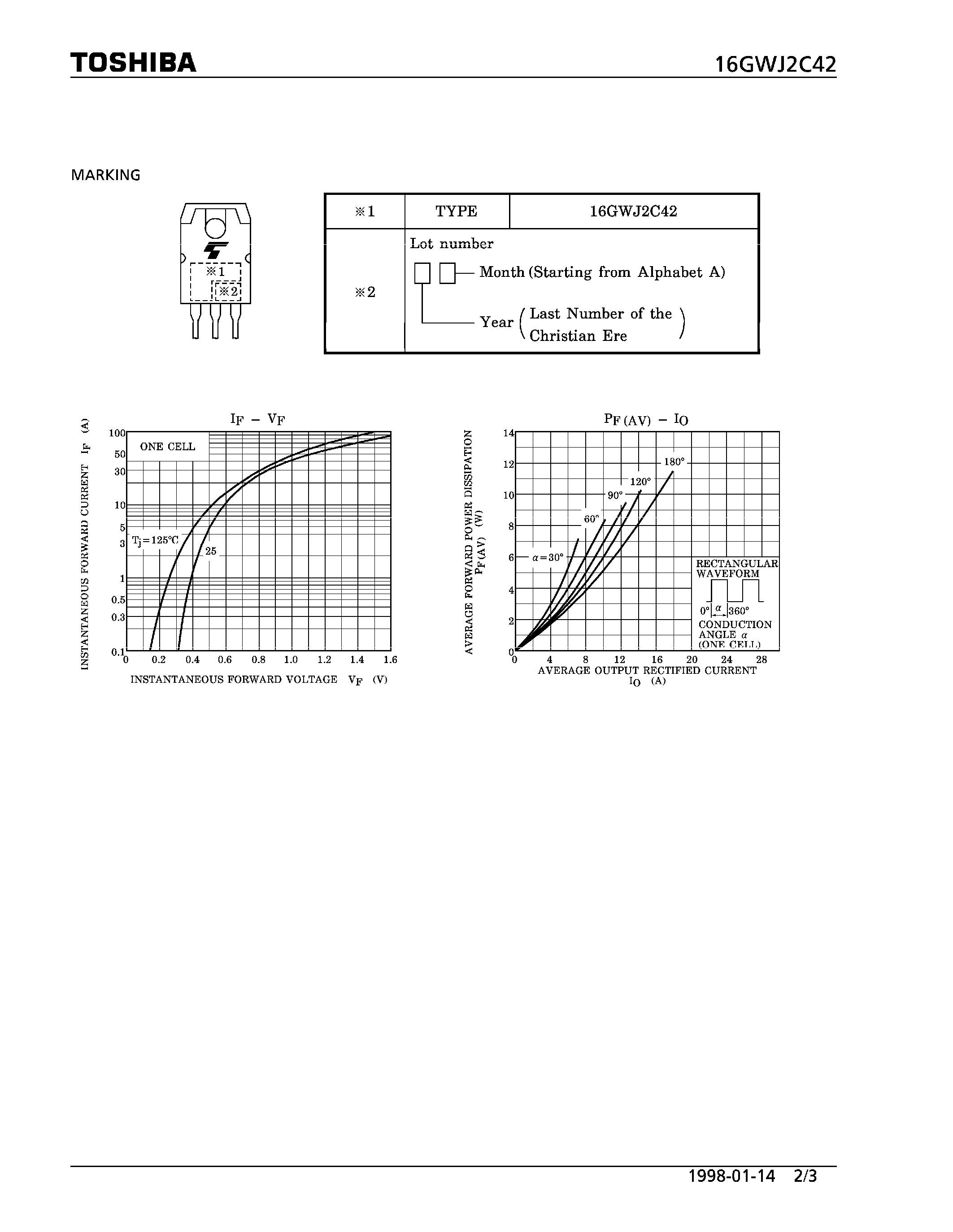 Datasheet 16GWJ2C42 - SCHOTTKY BARRIER RECTIFIER STACK (SWITCHING TYPE POWER SUPPLY APPLICATION.) page 2