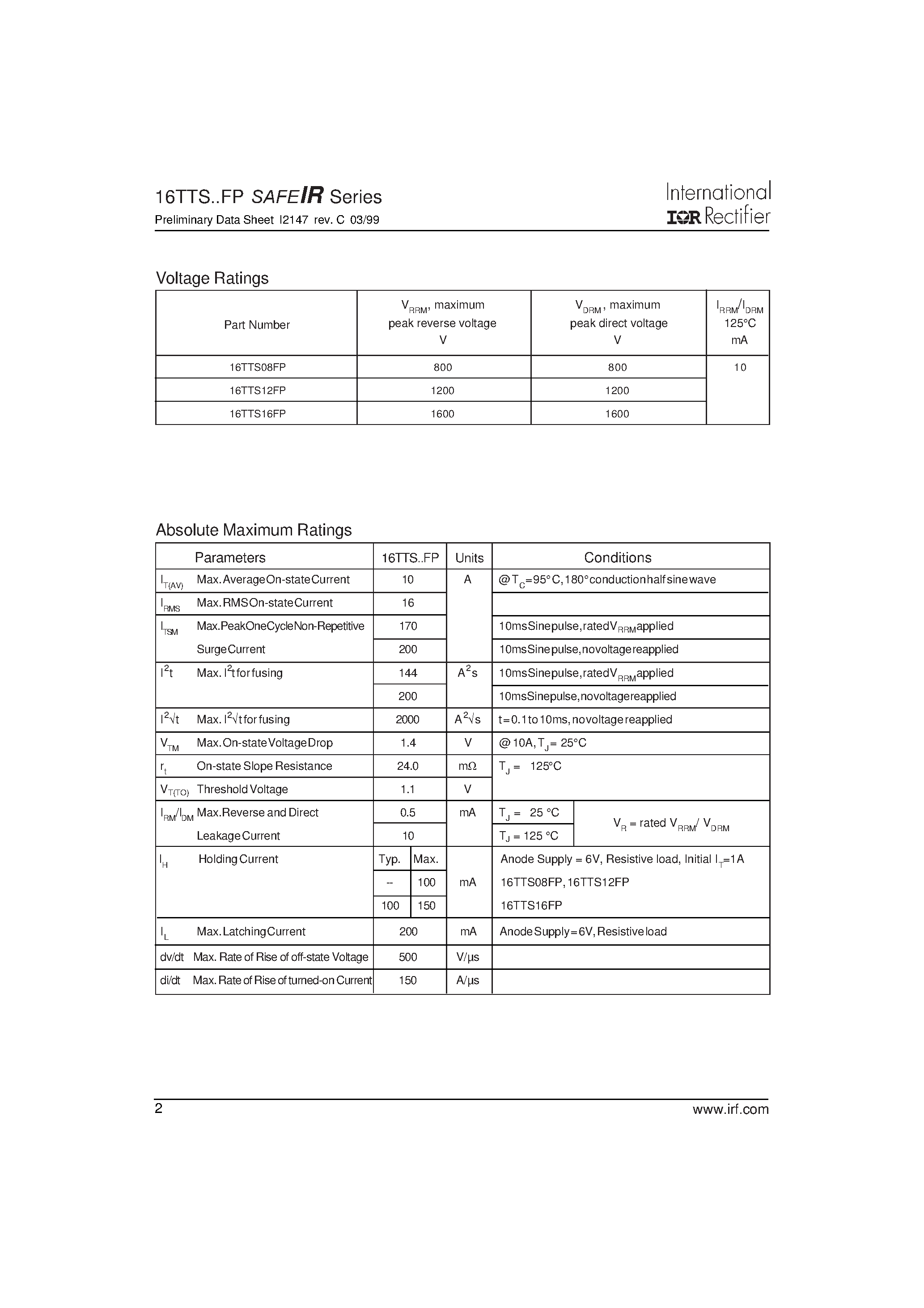 Datasheet 16TTS..S - SURFACE MOUNTABLE PHASE CONTROL SCR page 2